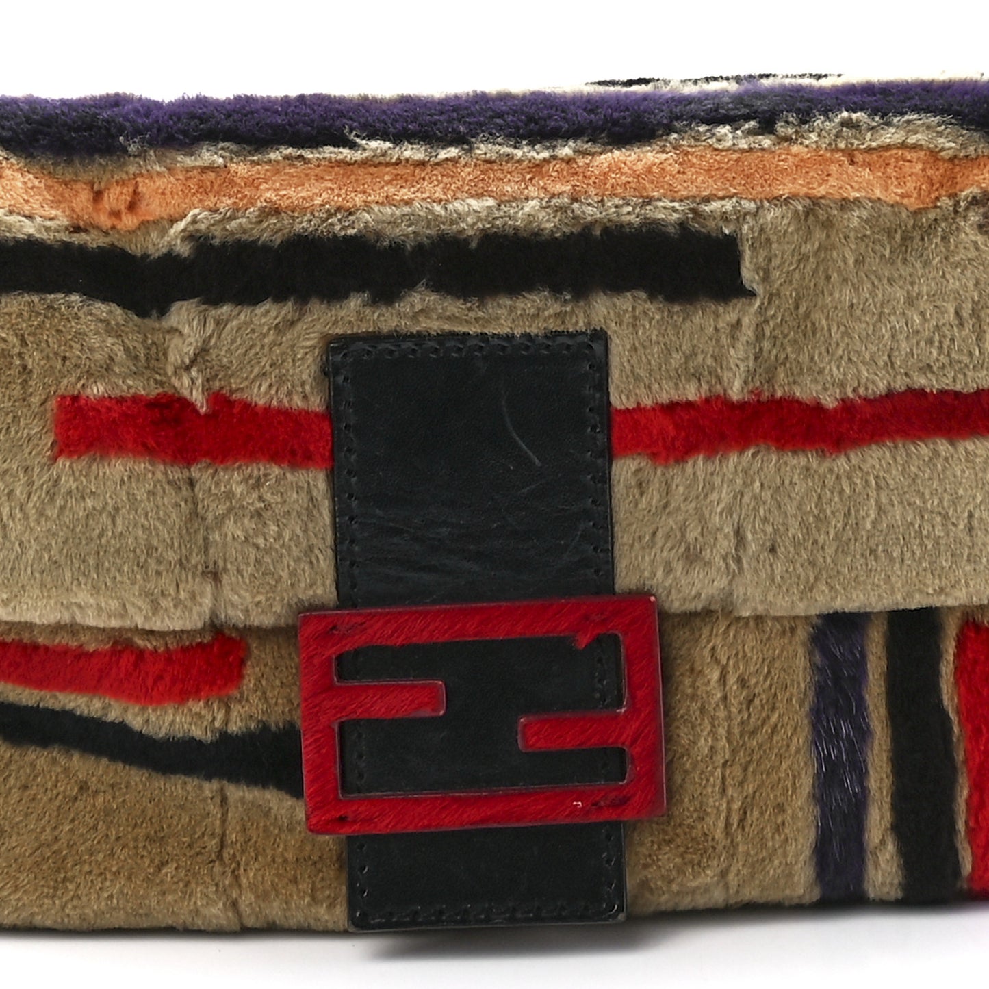 Rabbit Fur Striped Baguette Multicolor