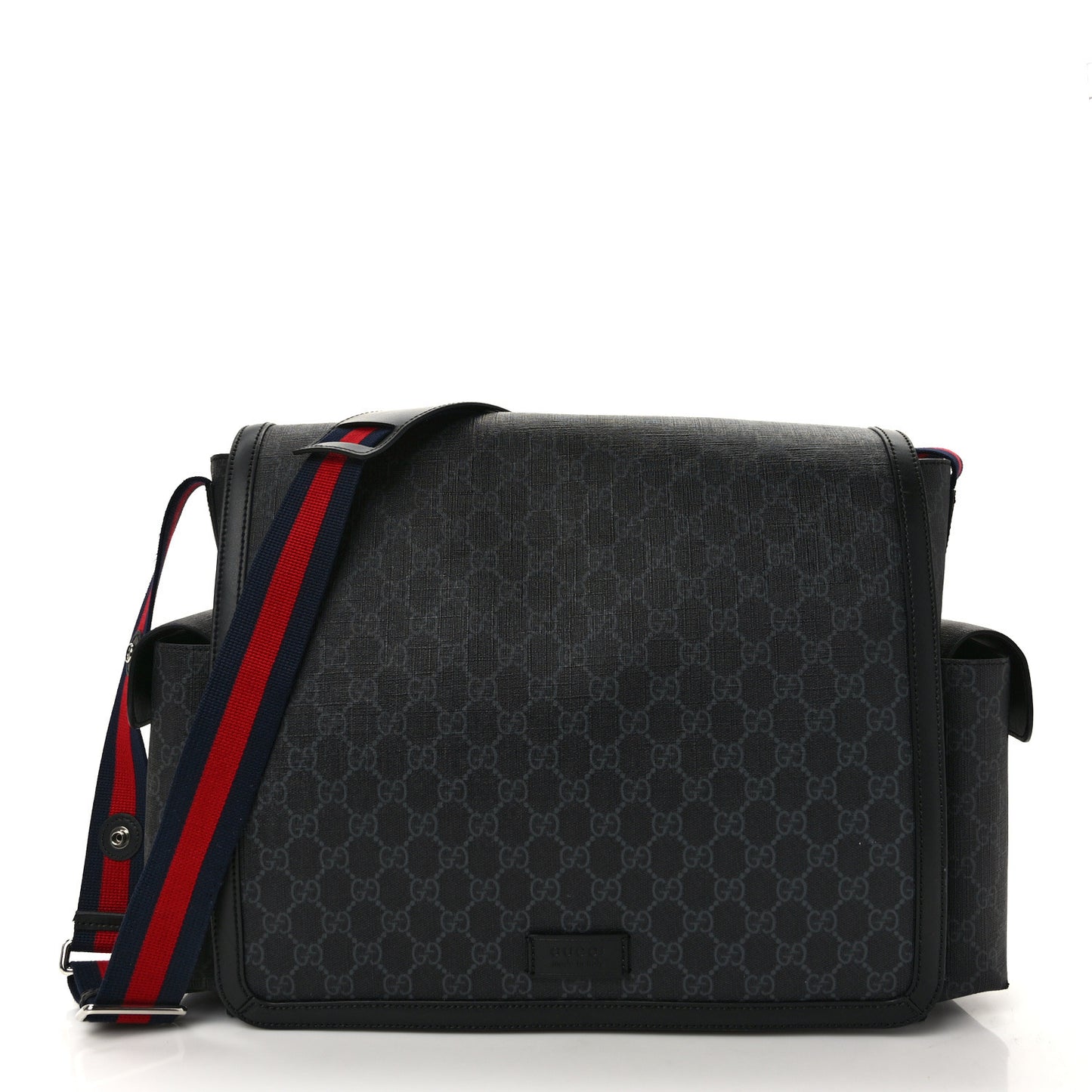 GG Supreme Monogram Web Messenger Diaper Bag Black Grey