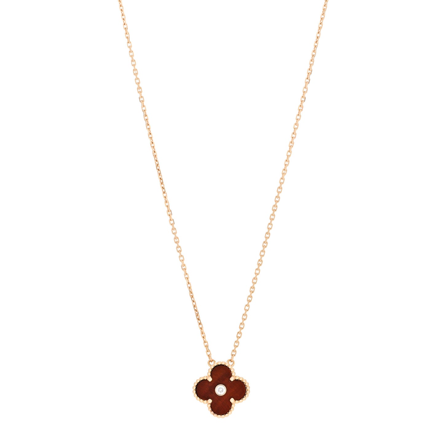 18K Rose Gold Diamond Bulls Eye Vintage Alhambra Pendant Necklace