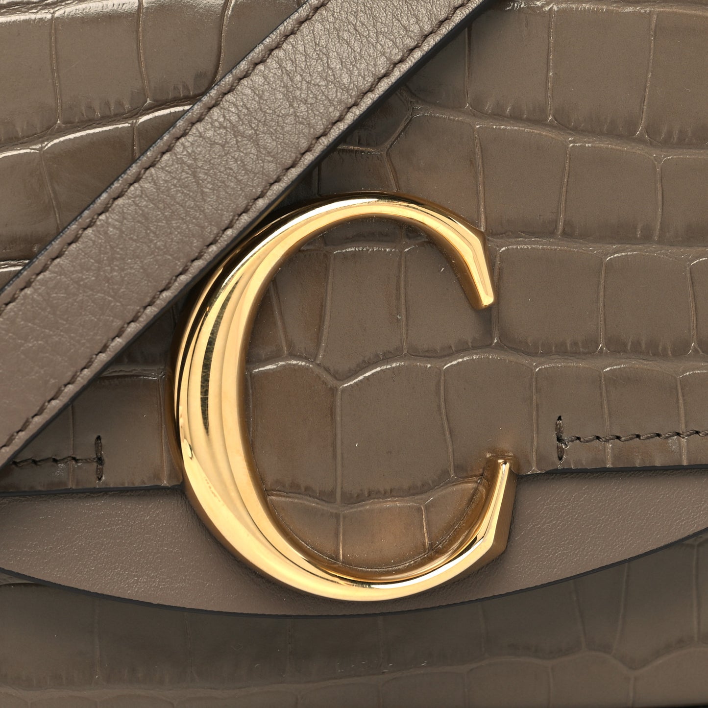 Calfskin Crocodile Embossed Mini C Double Carry Army Green
