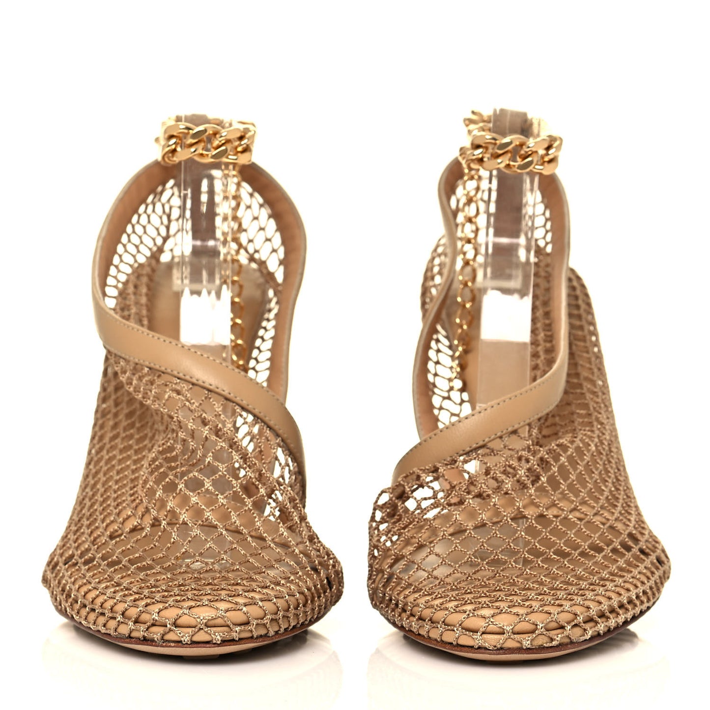 Mesh Nappa Chunky Chain Sandals 38 Beige Pony