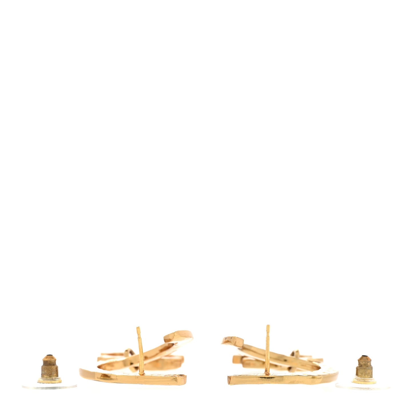 Metal Textured Hoop Drop CC Earrings Gold