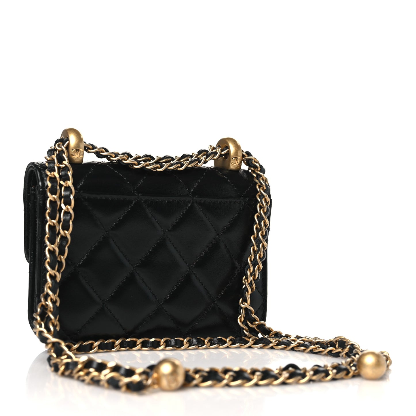 Calfskin Quilted Perfect Fit Coin Purse With Chain Black