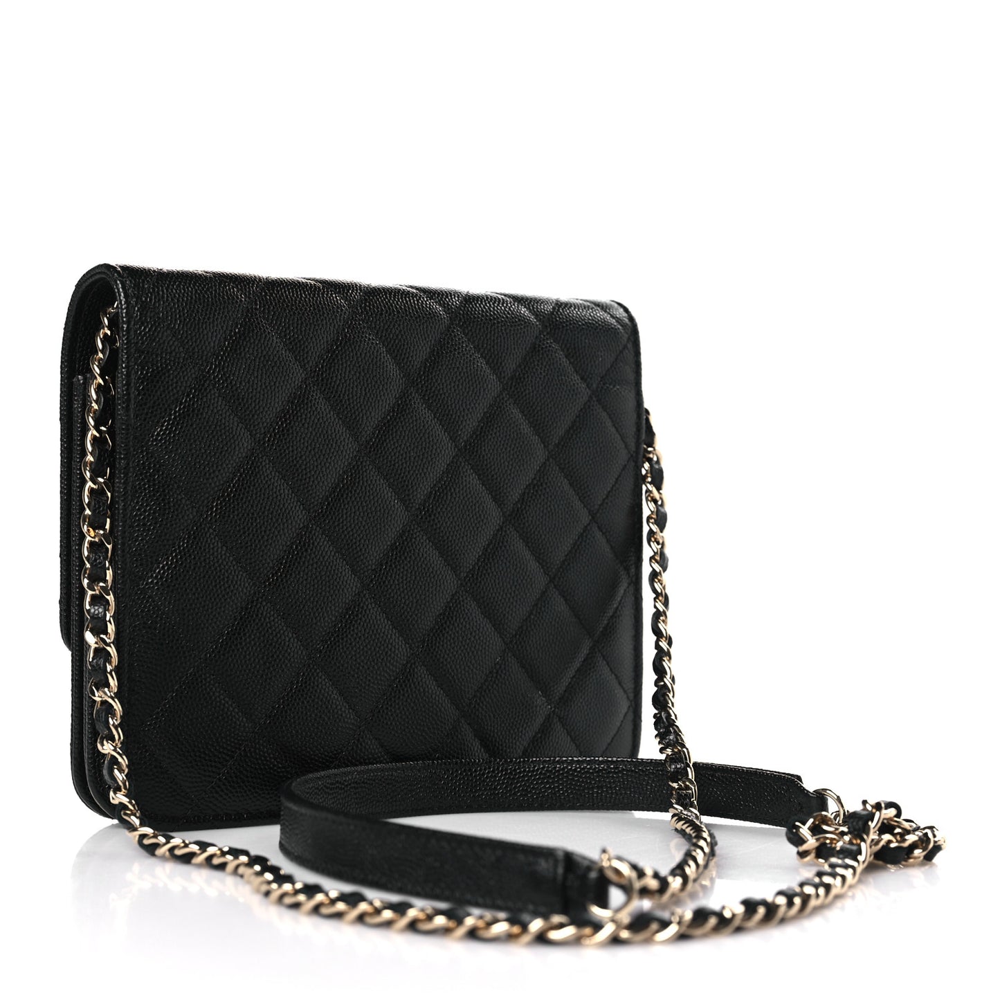 Caviar Quilted Square Wallet On Chain WOC Black