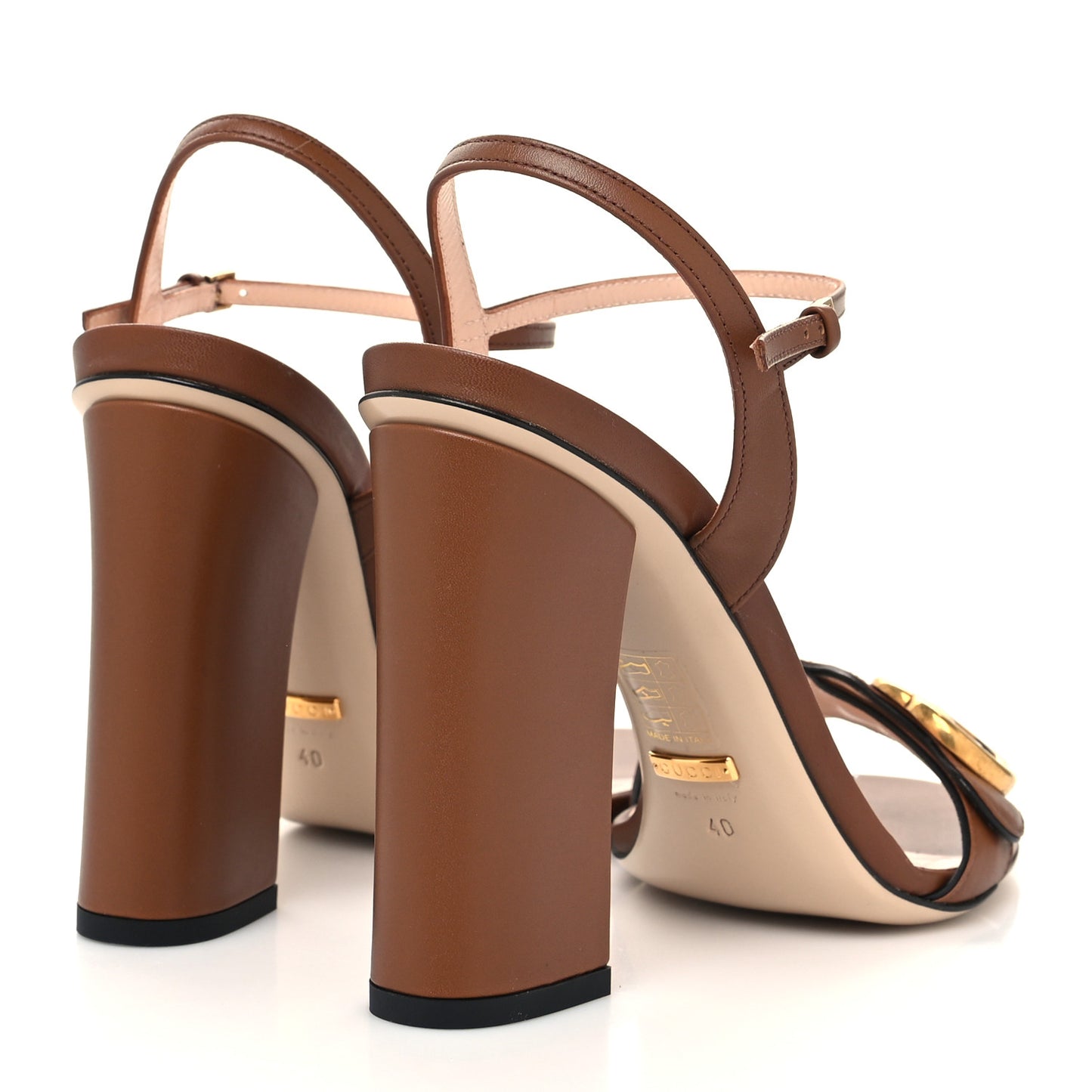 Lifford Calfskin GG Marmont Ankle Wrap 105mm Sandals 40 Cognac