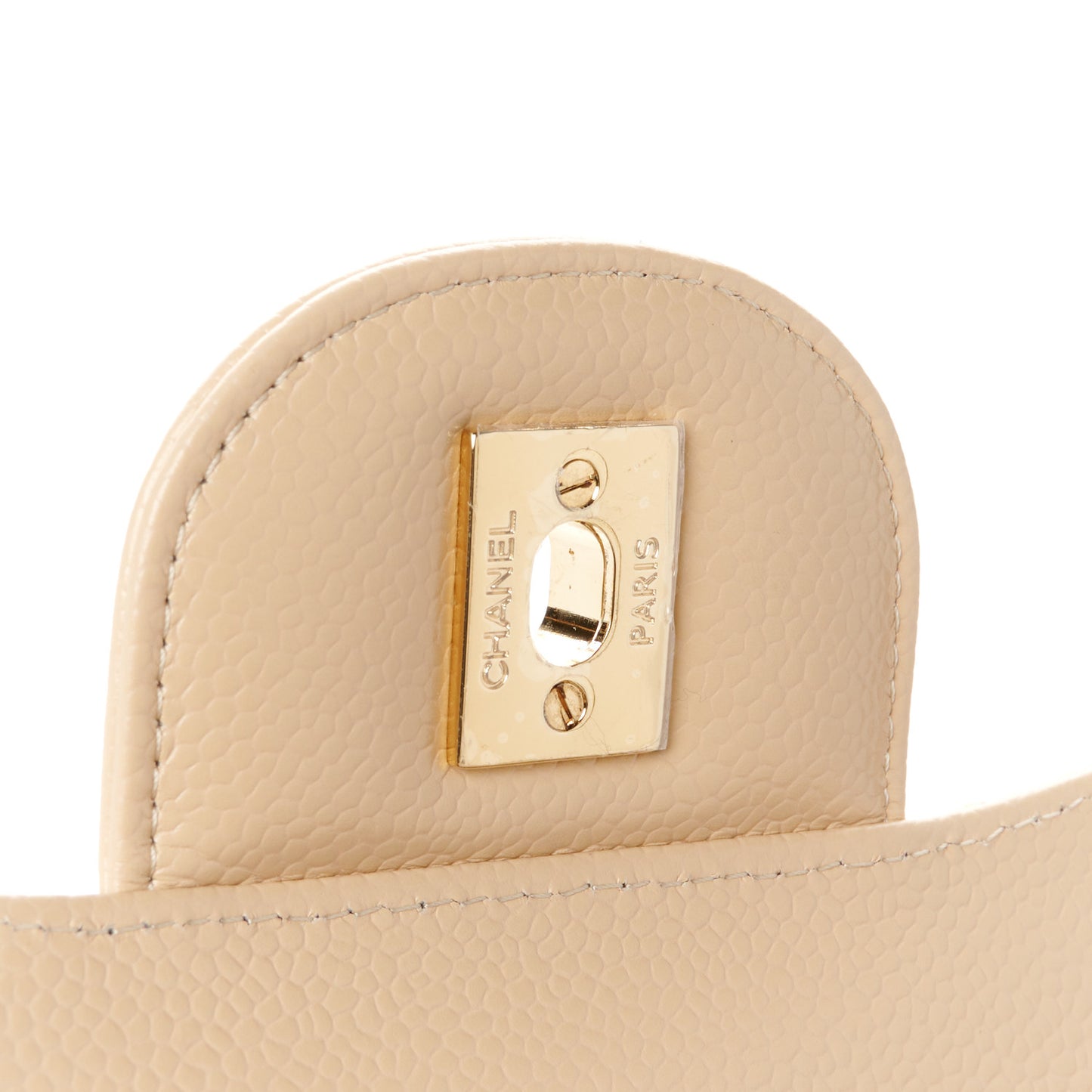 Caviar Quilted Jumbo Double Flap Beige