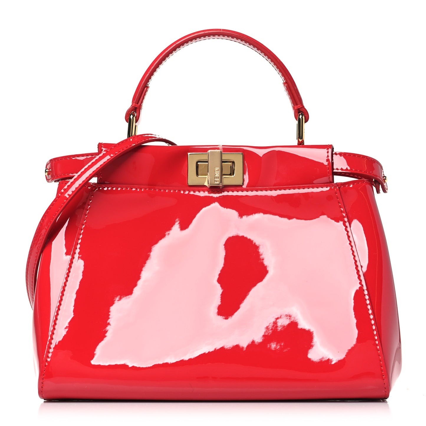 Vitello Vernice Mou Mini Peekaboo Iconic Satchel Rosso Cardinale
