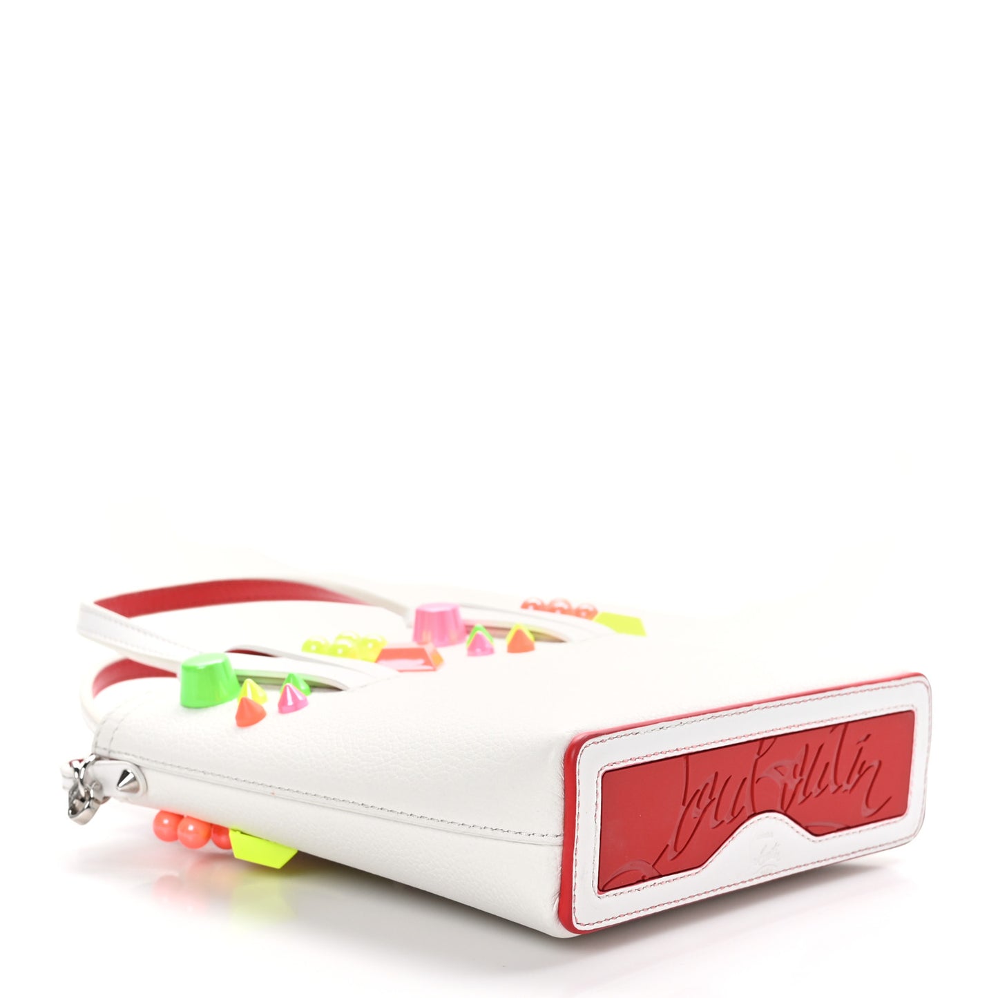 CHRISTIAN LOUBOUTIN Calfskin Empire Spike Studded Mini North South Cabata Tote White Multicolor