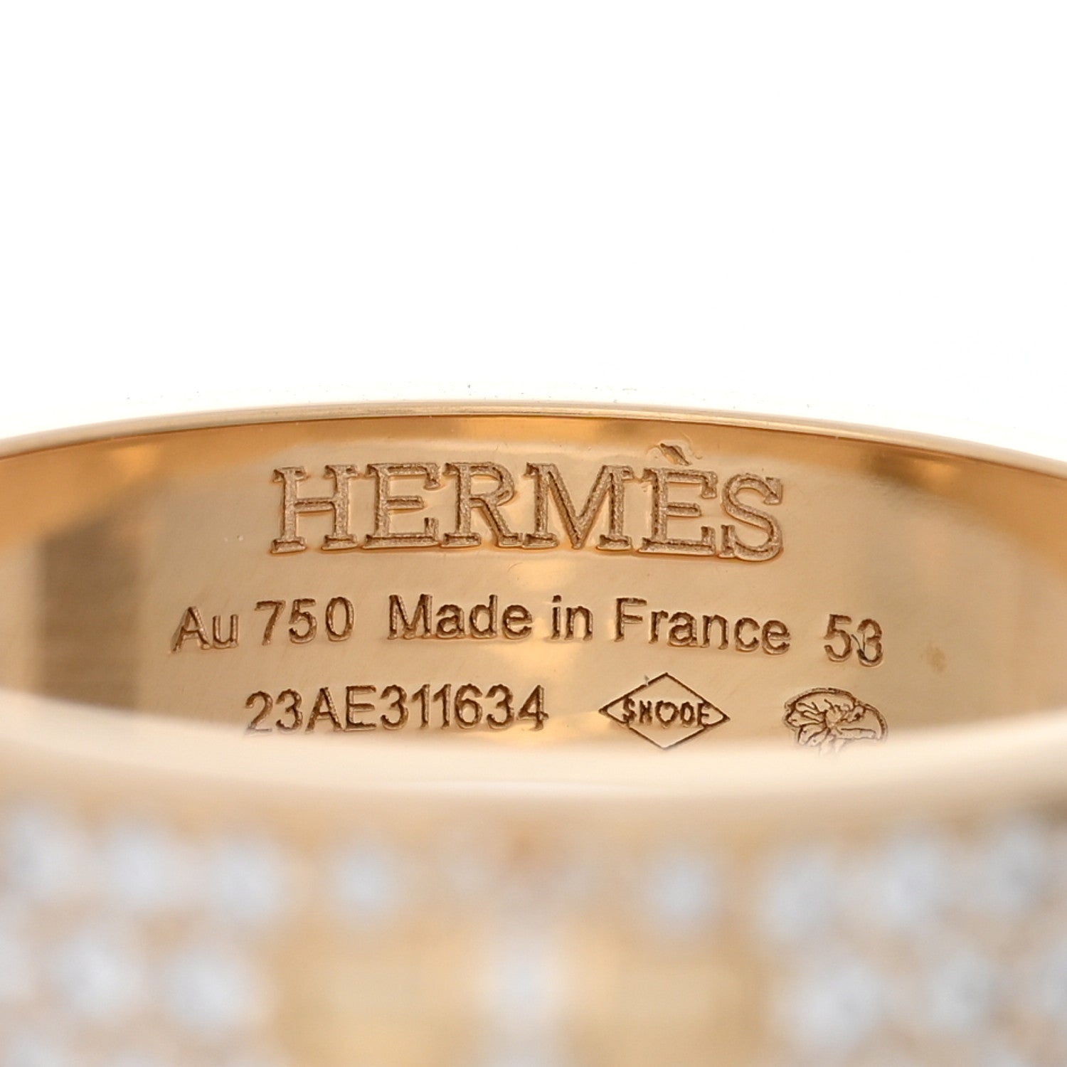 Hermes 18K Yellow Gold Diamond Pave Kelly Ring 53 6.25 4 of 5