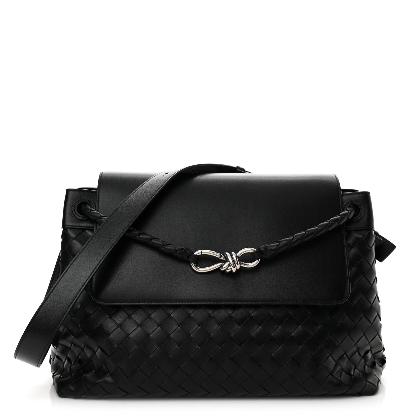 Calfskin Intrecciato Medium Andiamo Messenger Bag Black