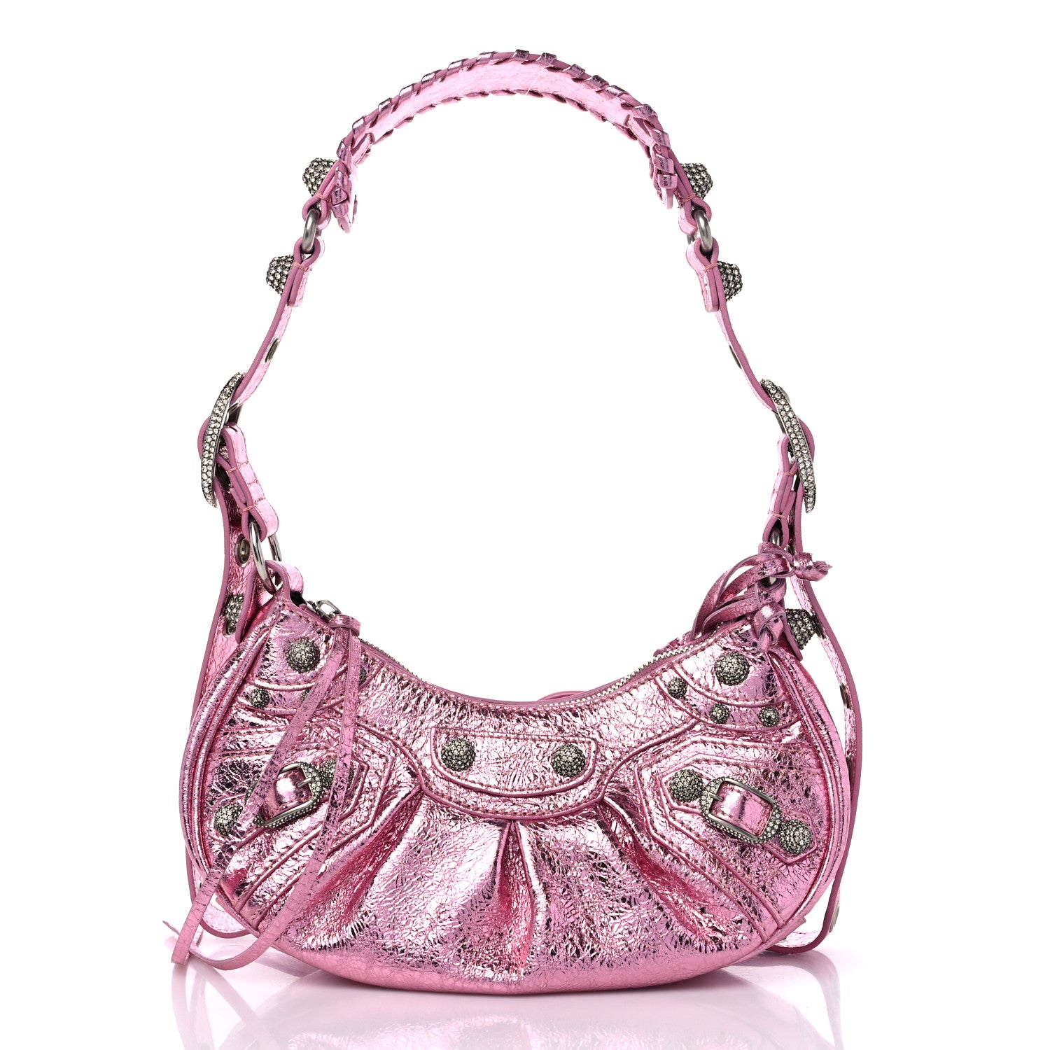 Balenciaga Metallic Agneau Arena Crystal Le Cagole Shoulder Bag XS Met Pink 3 of 10
