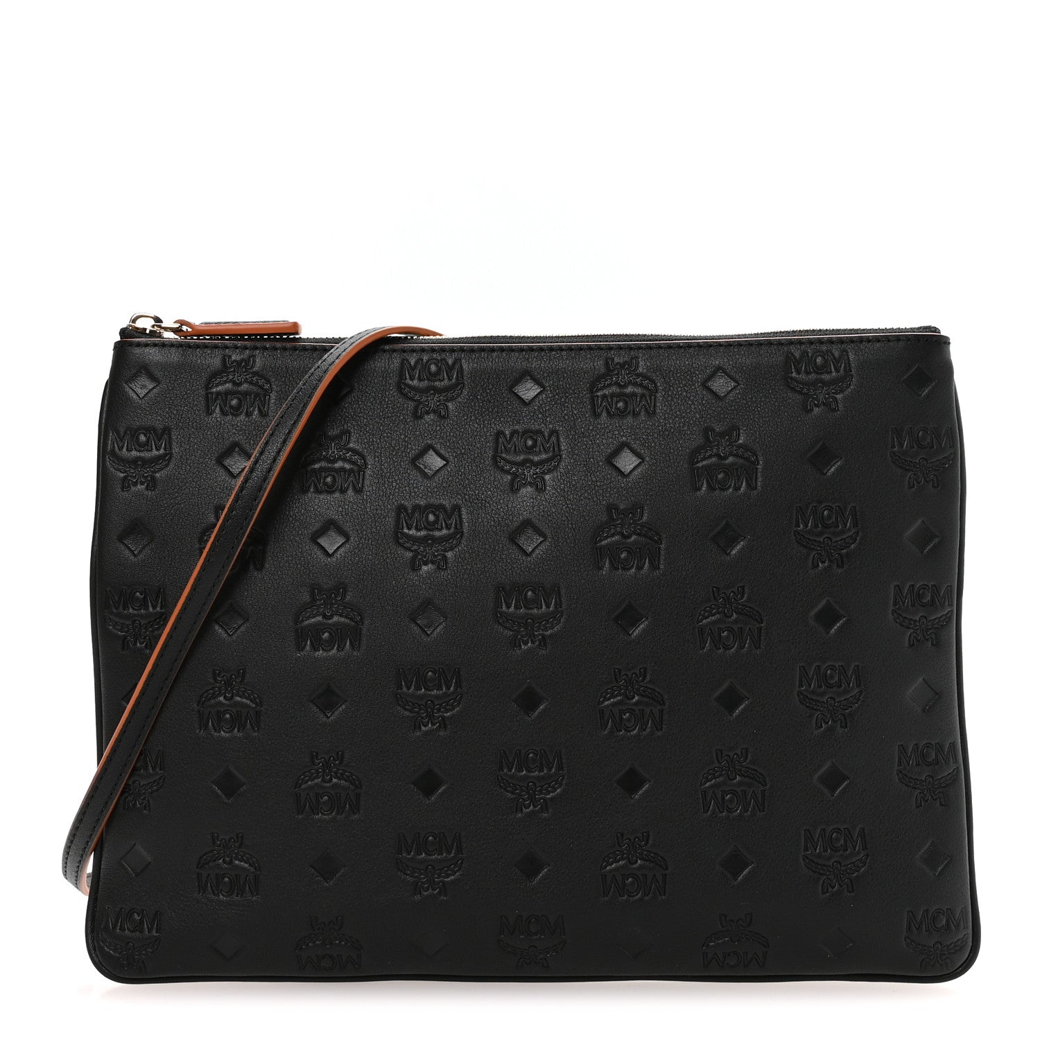 MCM Calfskin Ottomar Monogram Medium Crossbody Pouch Black 1831487