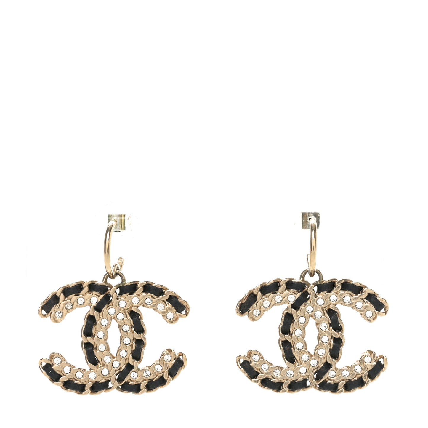 Crystal Lambskin Chain CC Vintage Allure Stud Earrings Black Gold