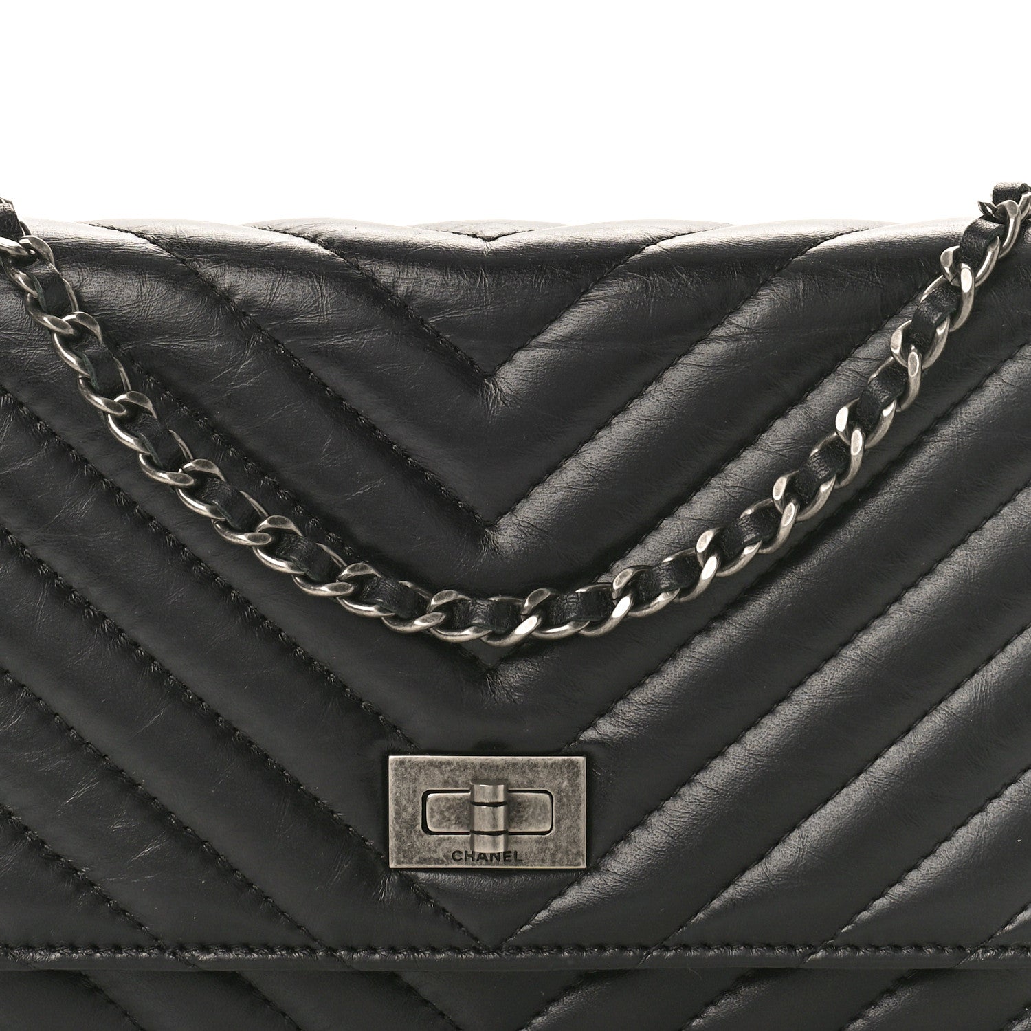 Chanel Aged Calfskin Chevron Quilted Reissue Wallet On Chain WOC Black 8 of 10