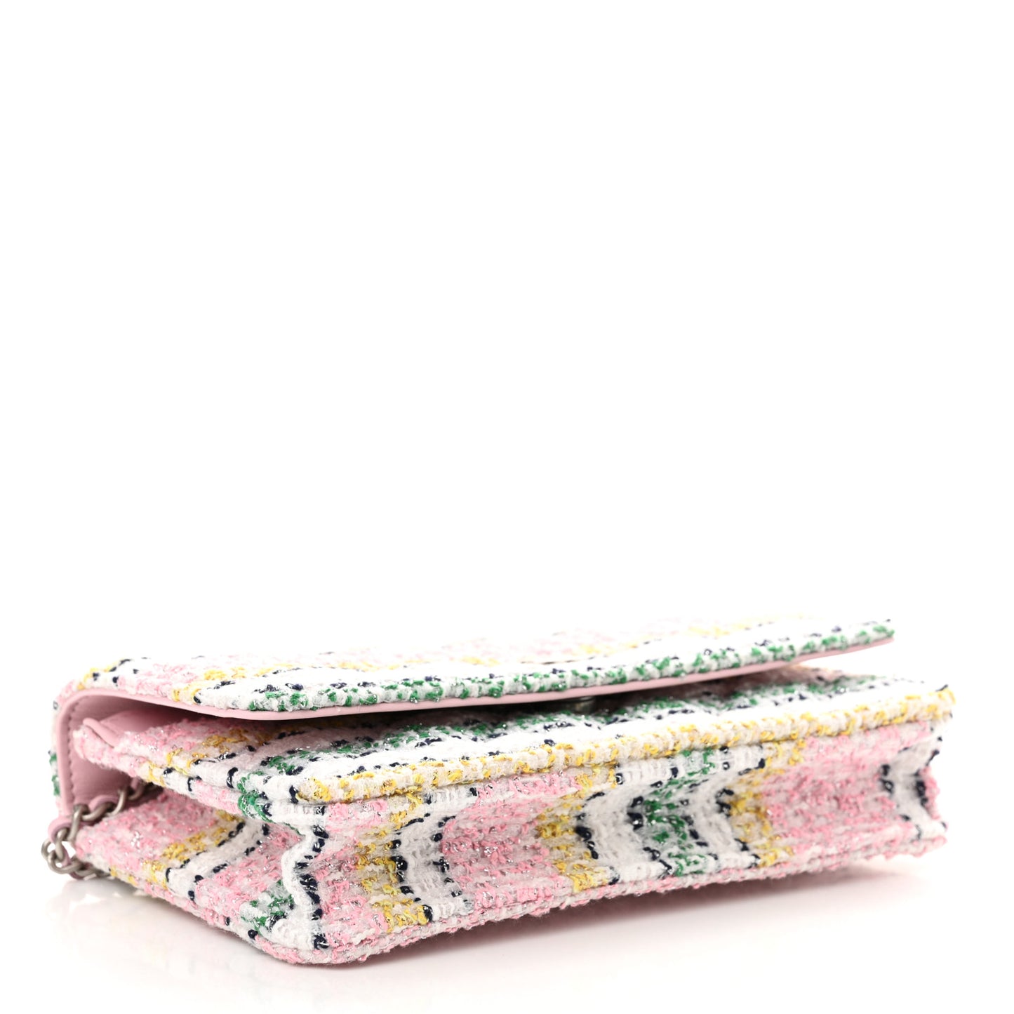 Metallic Tweed Quilted Wallet On Chain WOC White Multicolor