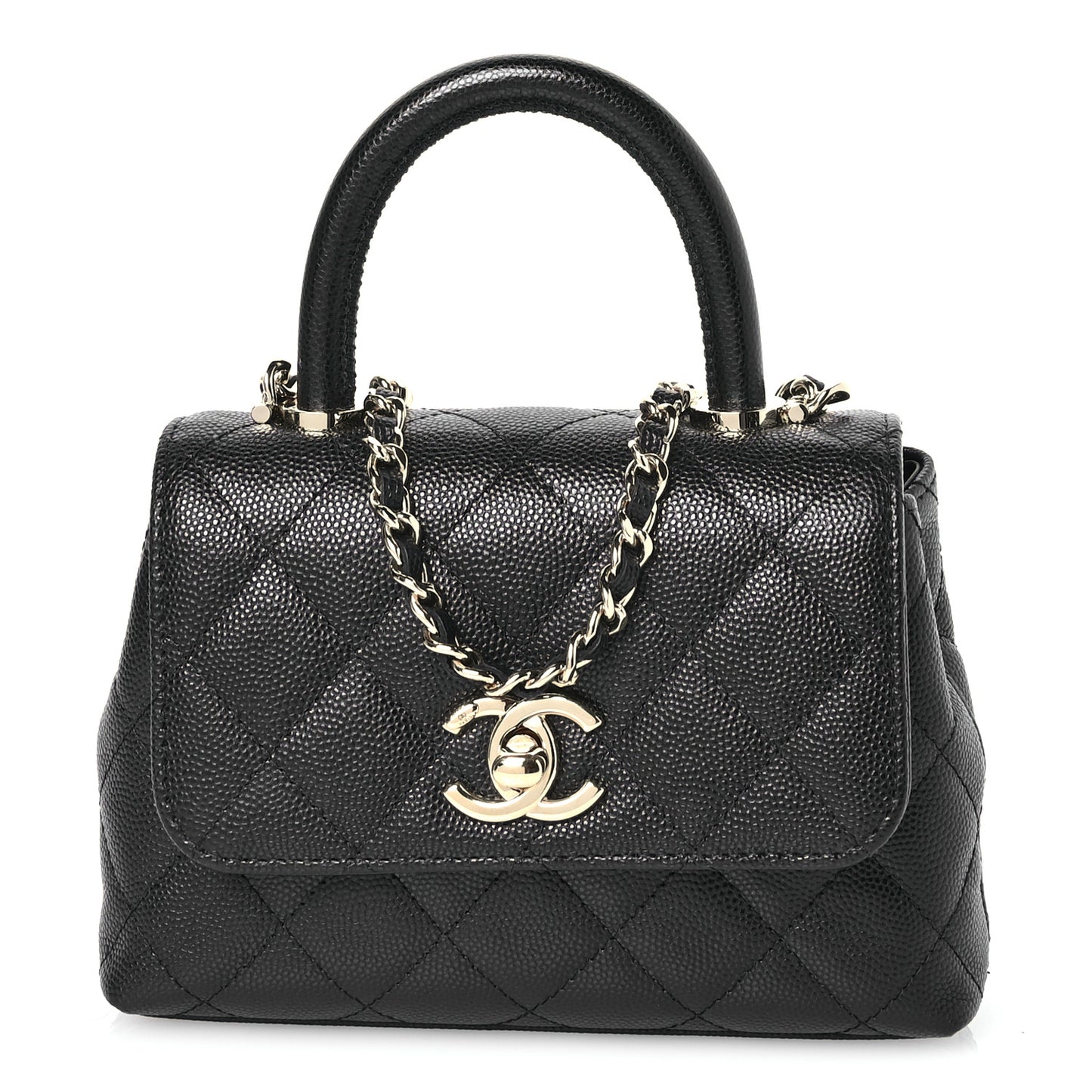 Caviar Quilted Coco Handle Clutch With Chain Black