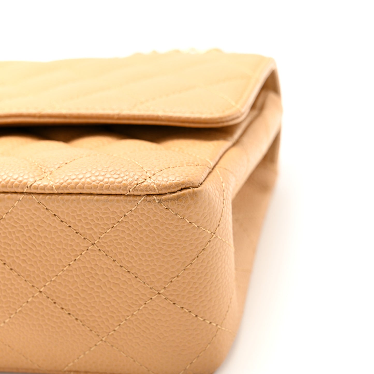 Caviar Quilted Medium Double Flap Beige