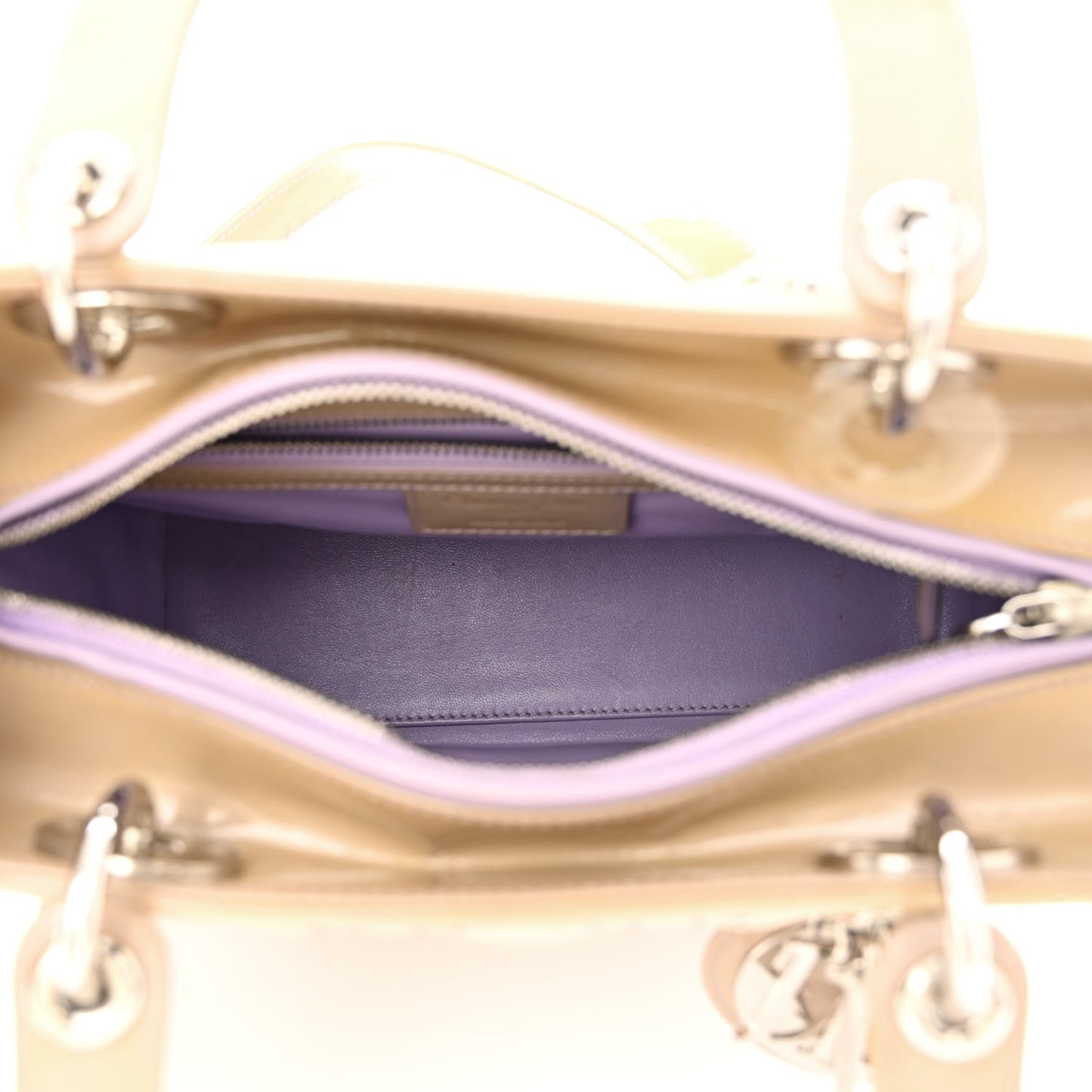 Lambskin Patent Stitched Cannage Medium Lady Dior Beige Purple