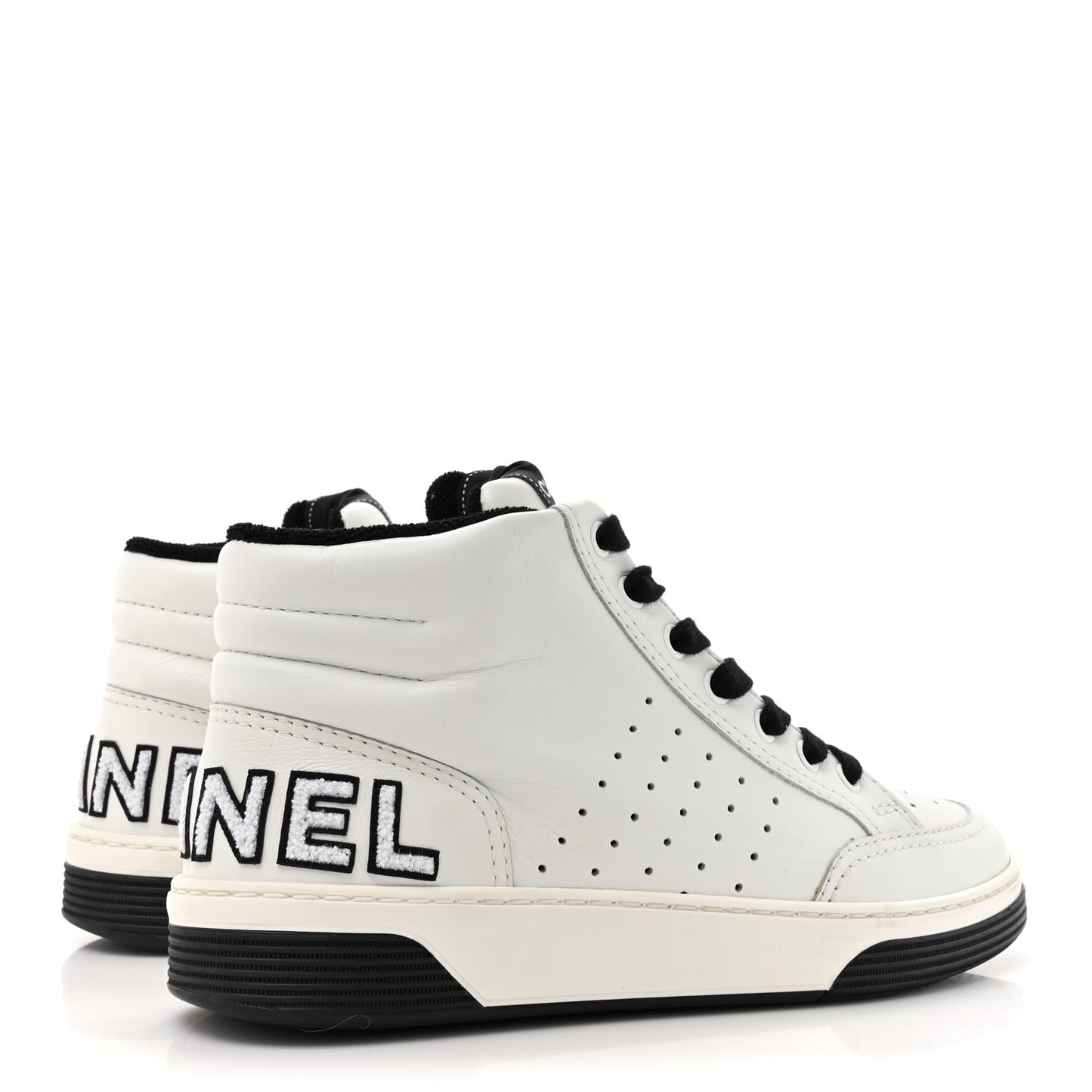 Calfskin Womens Logo High Top Sneakers 38 Black White