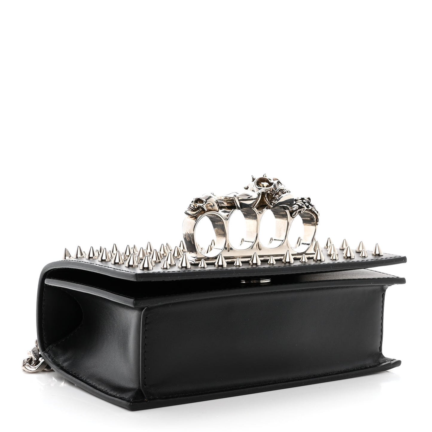 Calfskin Studded Knuckle Satchel Black Silver