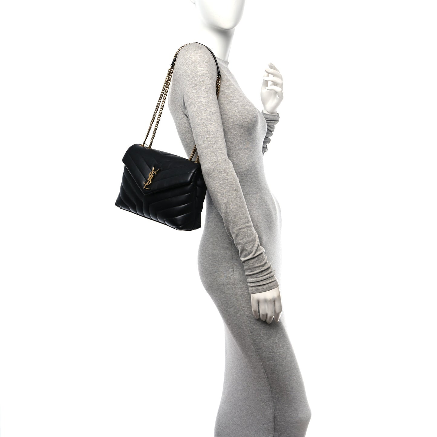 Calfskin Y Quilted Monogram Small Loulou Chain Satchel Black