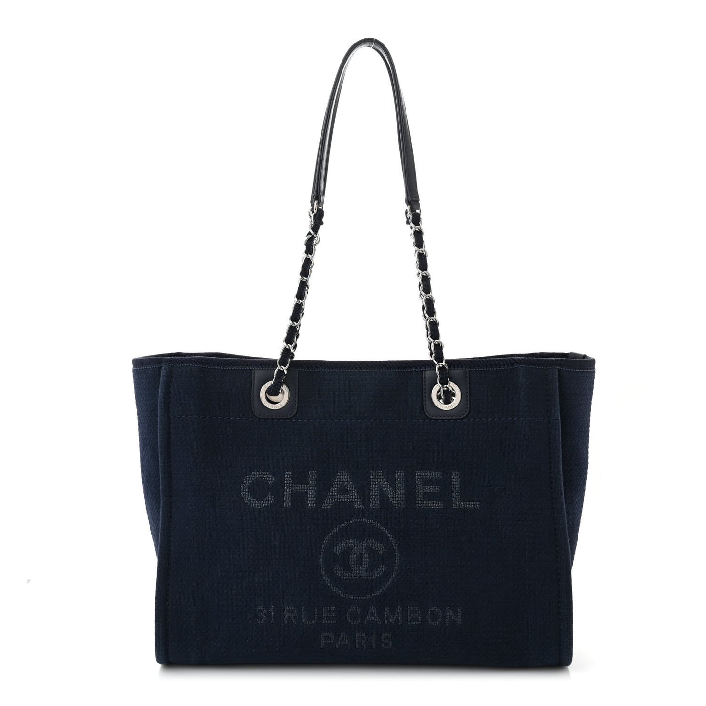 Mixed Fibers Calfskin Small Deauville Tote Dark Blue