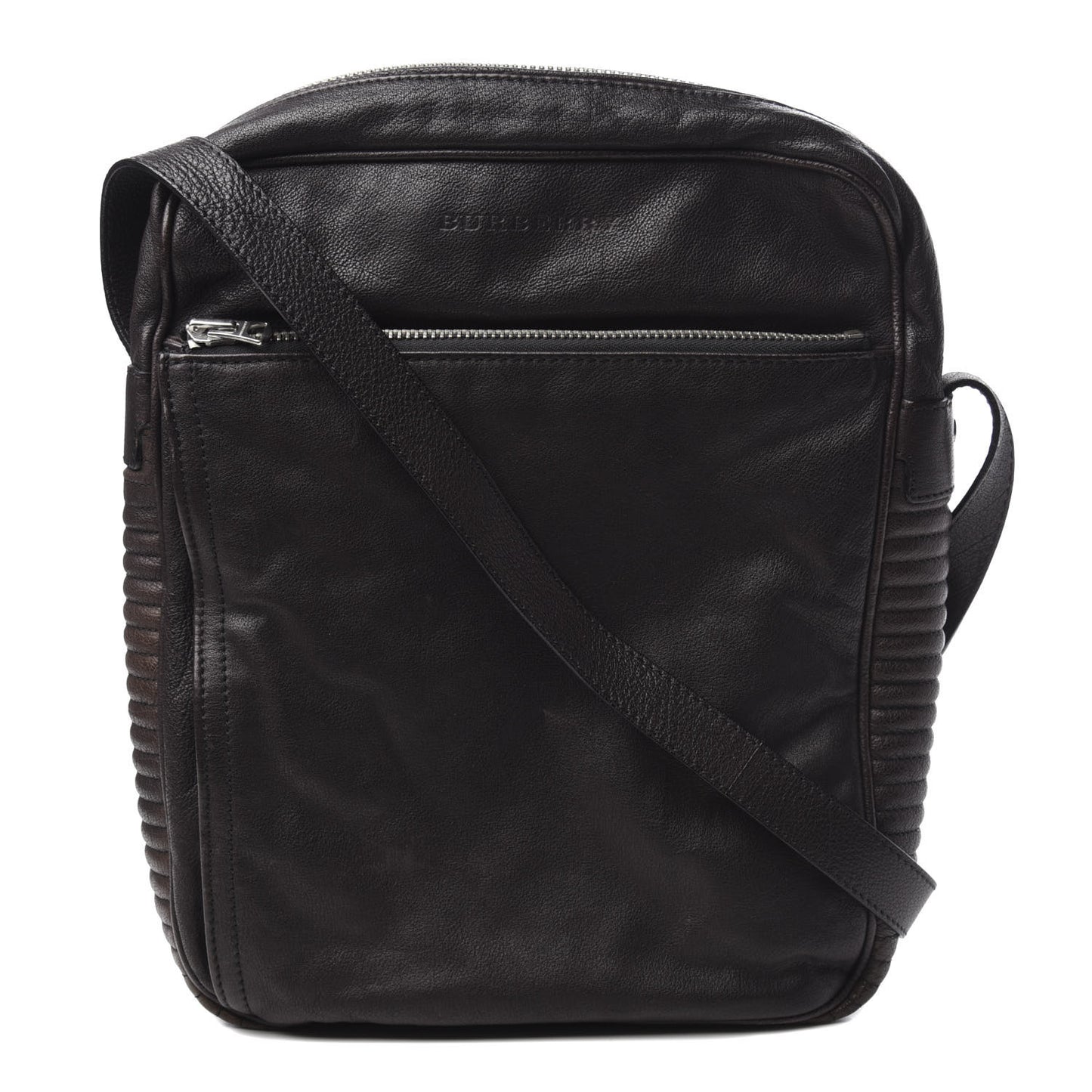 Grained Calfskin Crossbody Bag Black Brown