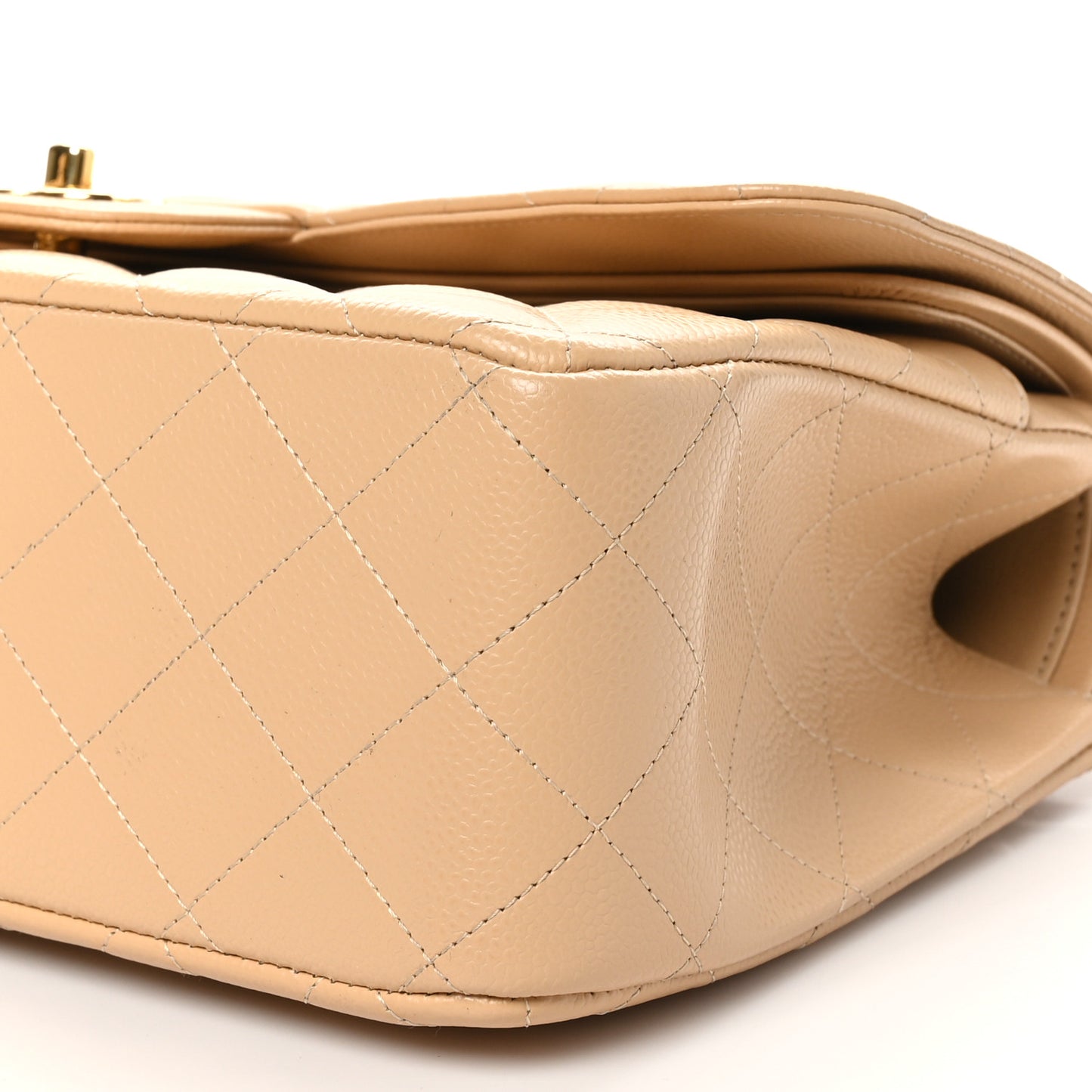 Caviar Quilted Jumbo Double Flap Beige