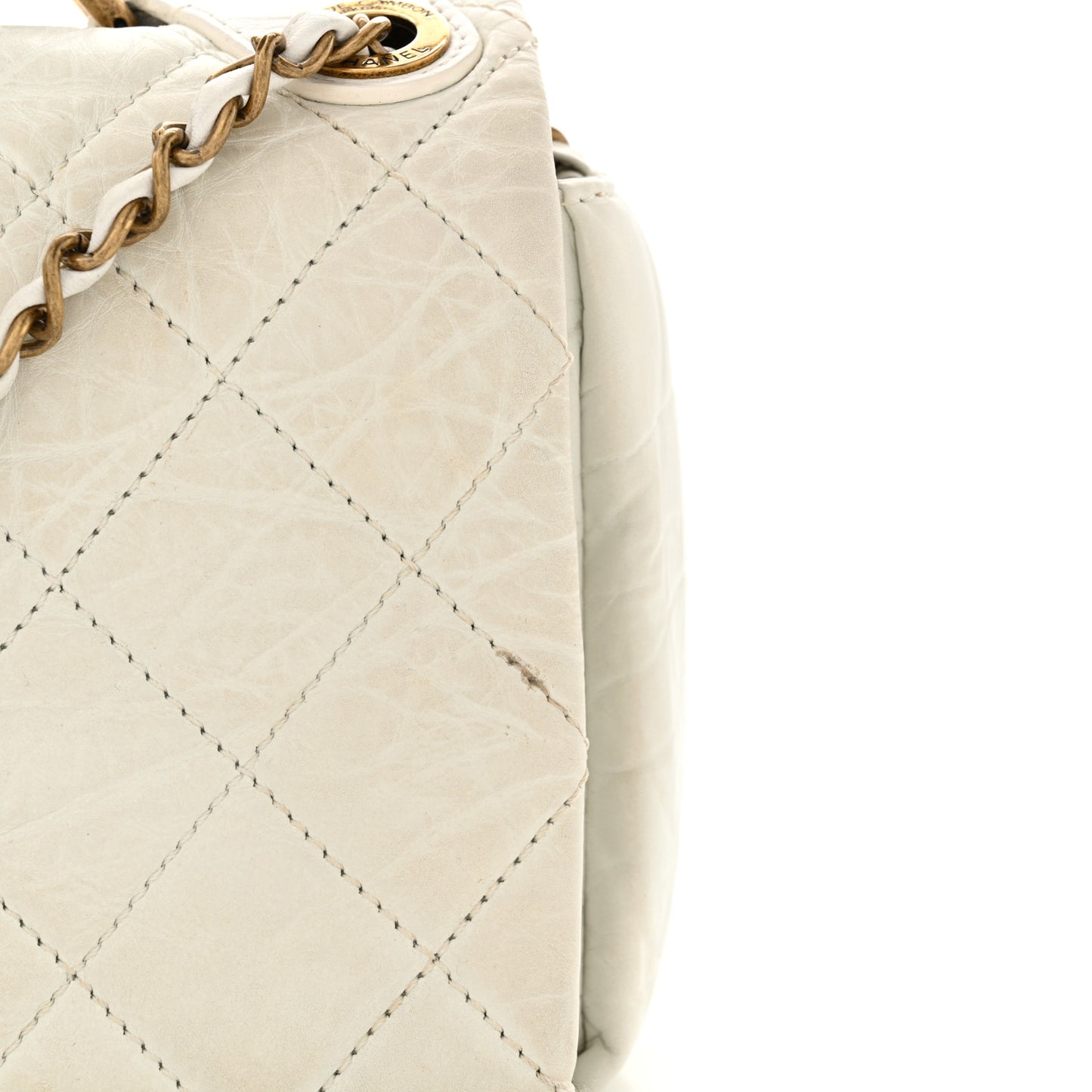 Aged Calfskin Quilted Medium Pondichery Flap White
