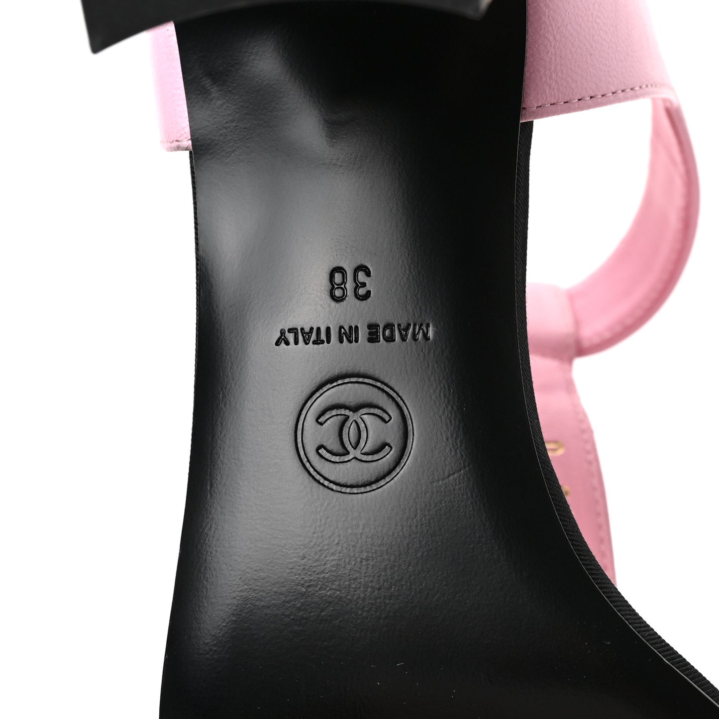 Lambskin Grosgrain Pearl CC Sandals 38 Pink Black