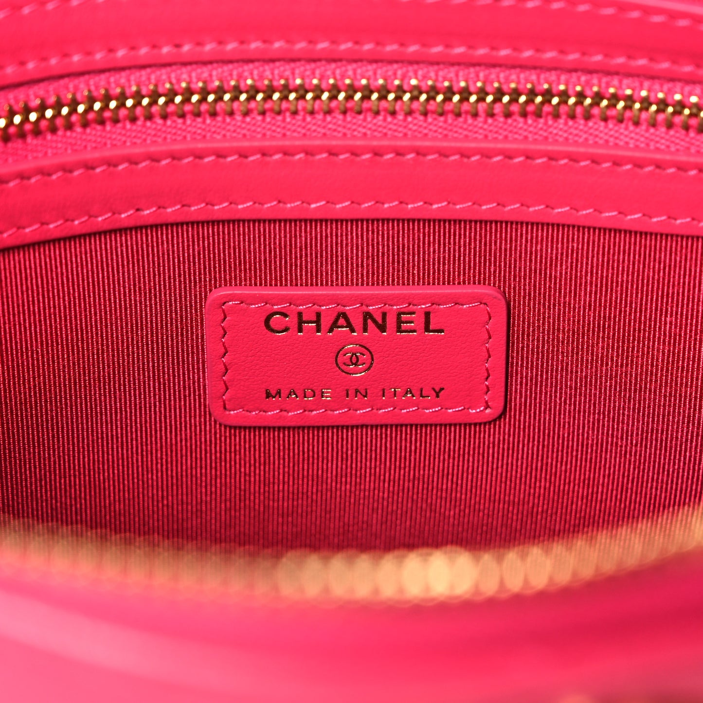 Shiny Goatskin Quilted Chanel 19 Pouch Dark Pink