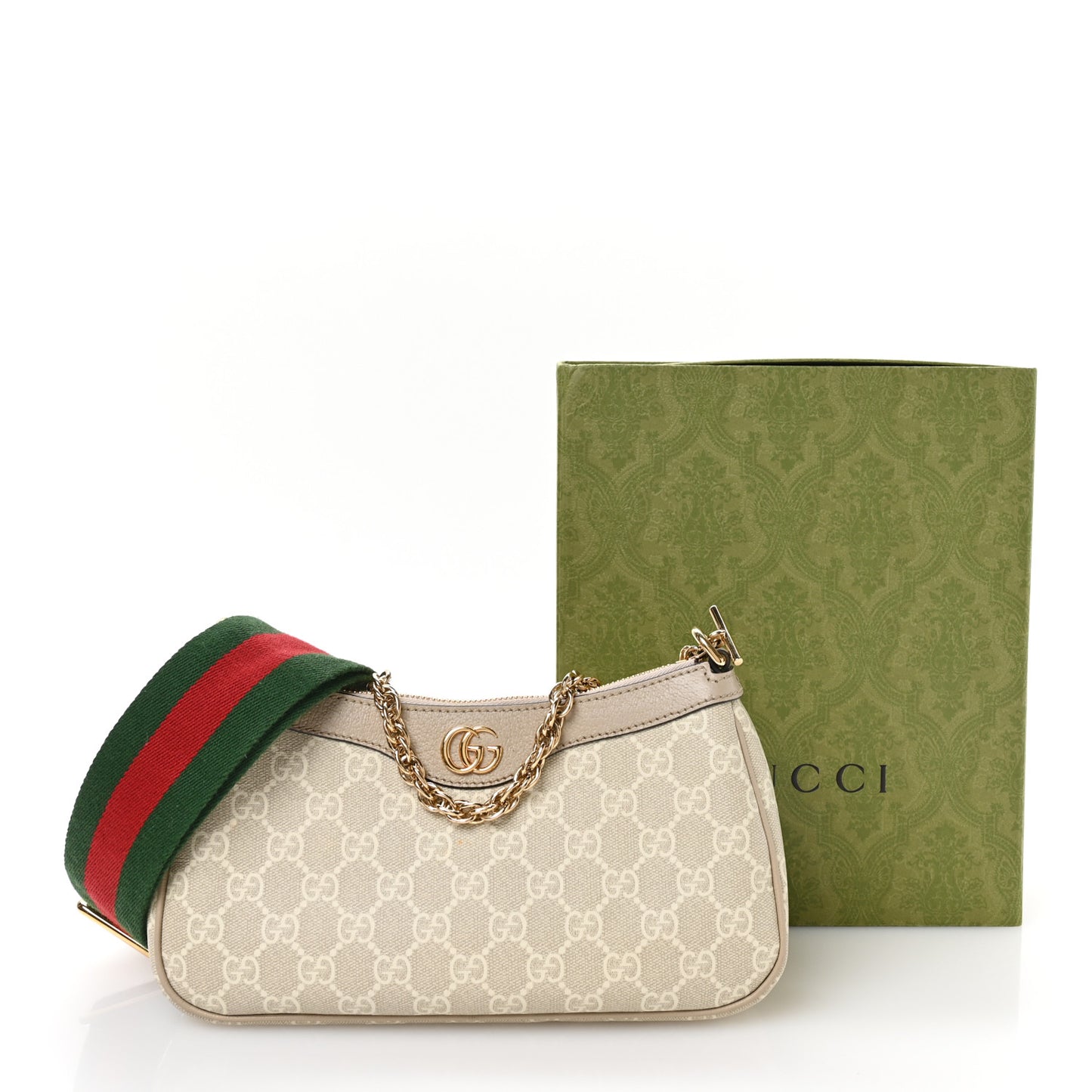 GG Supreme Monogram Textured Dollar Calfskin Web Small Ophidia GG Handbag Beige Mystic White Oatmeal