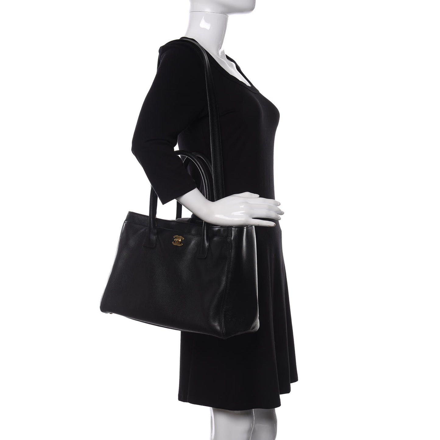 Calfskin Cerf Executive Shopper Tote Black