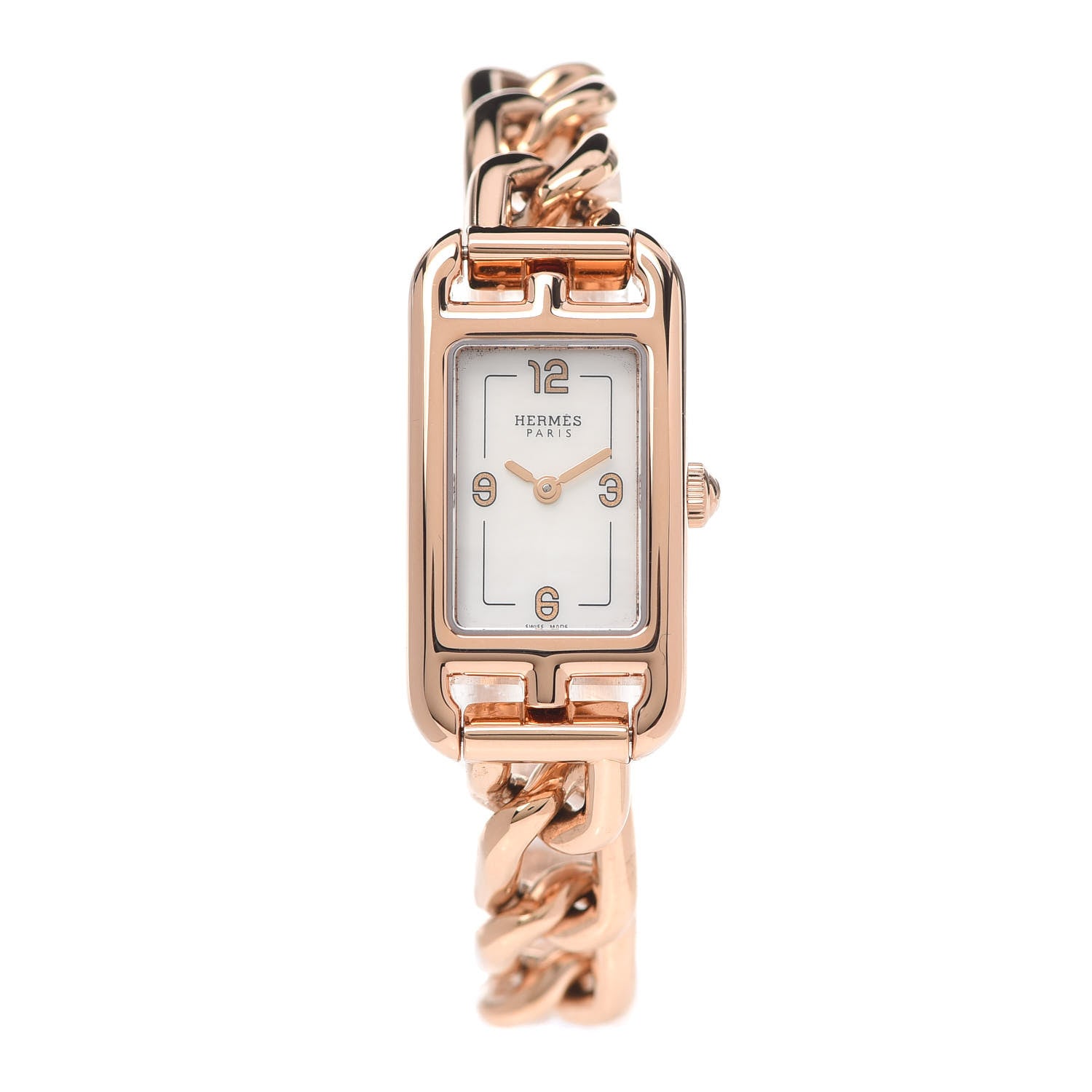 Hermes 18K Rose Gold Mother of Pearl 17mm Nantucket Quartz Watch 1 of 6