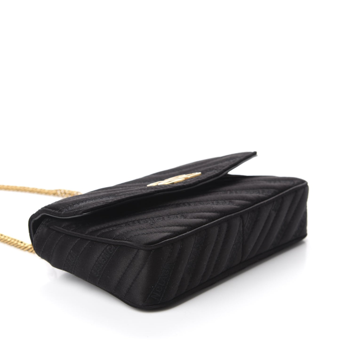 Satin Jacquard Logo Matelasse BB Chain Wallet Black