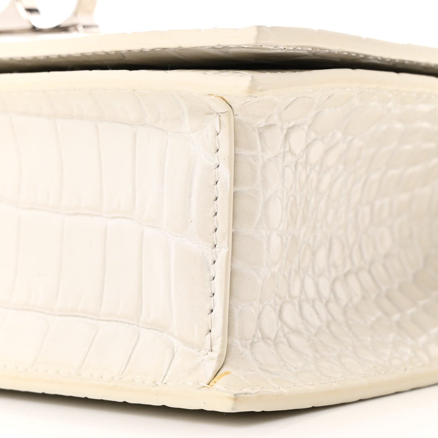 Shiny Calfskin Crocodile Embossed Knuckle Jeweled Crossbody White