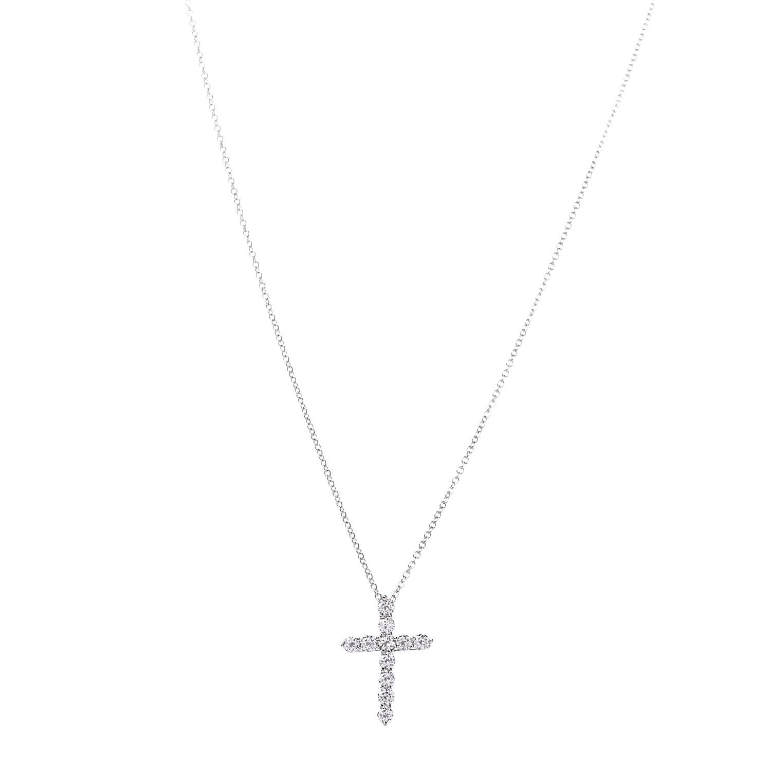 Tiffany Platinum Diamond Small Cross Pendant Necklace 2 of 7