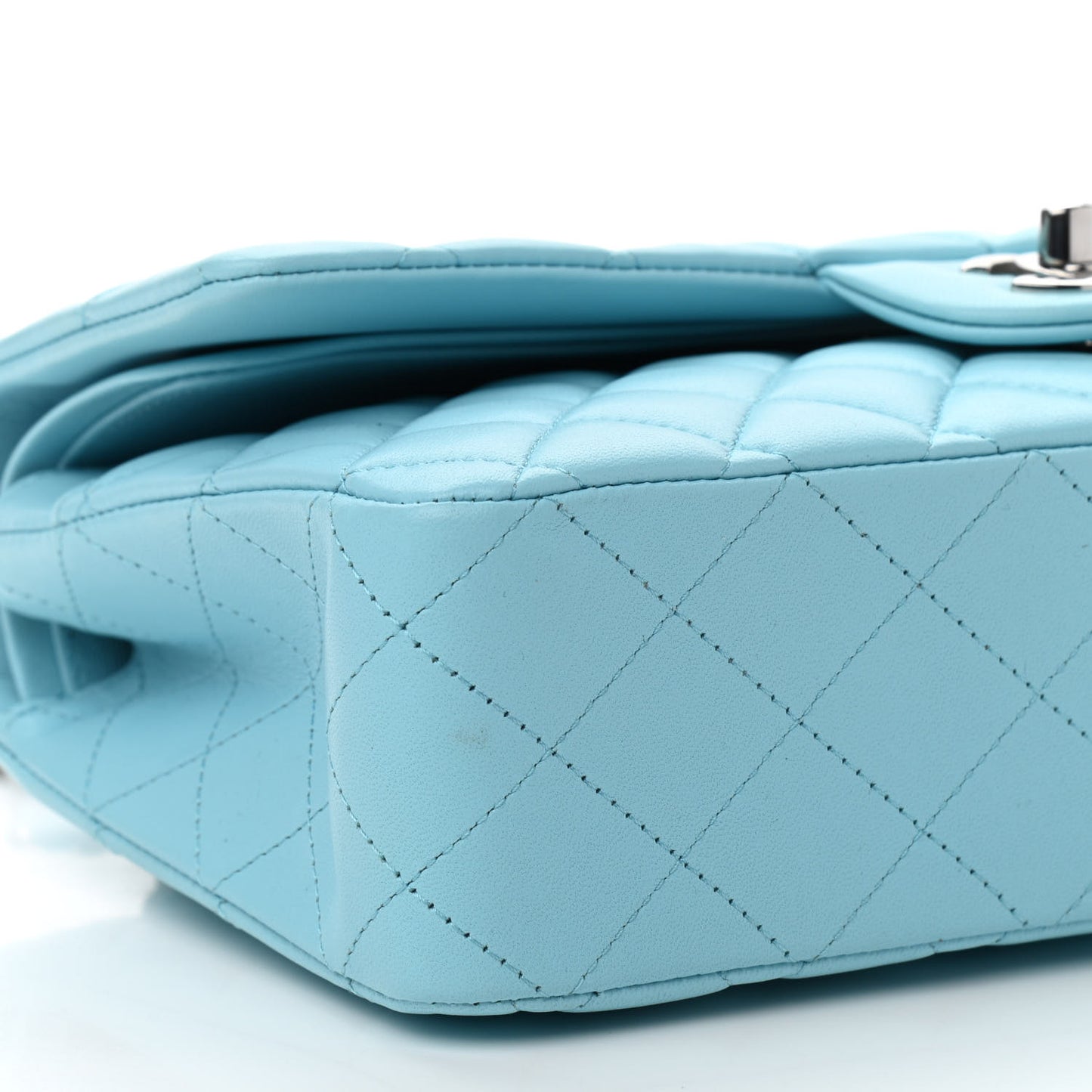 Lambskin Quilted Medium Double Flap Neon Blue