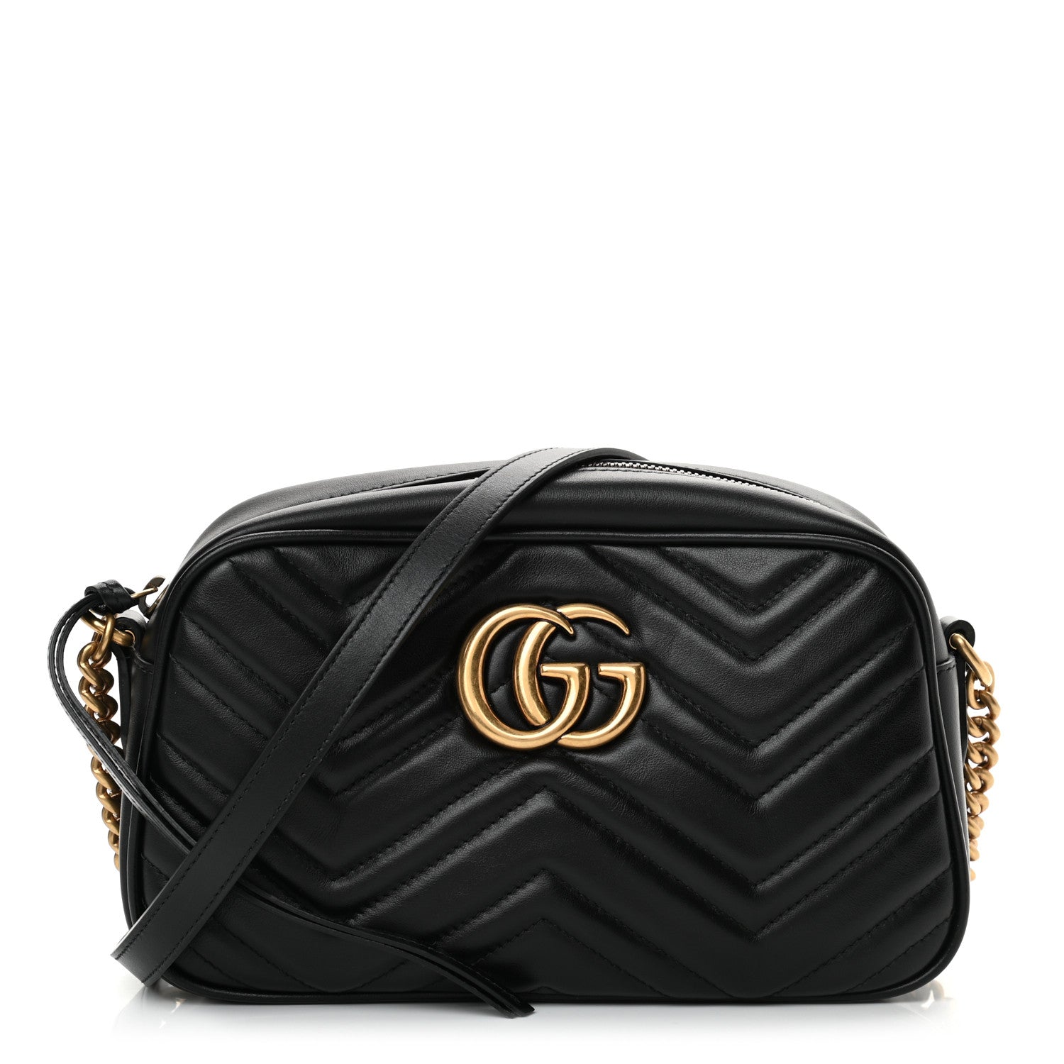 Gucci Calfskin Matelasse Small GG Marmont Chain Shoulder Bag Black 1 of 13