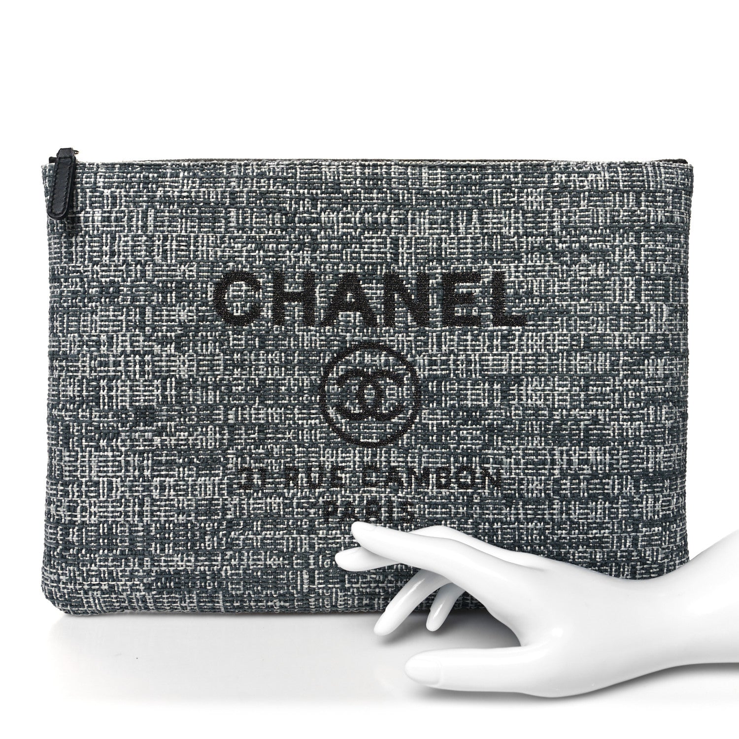 Chanel Canvas Medium Deauville Cosmetic Pouch Grey 2 of 9
