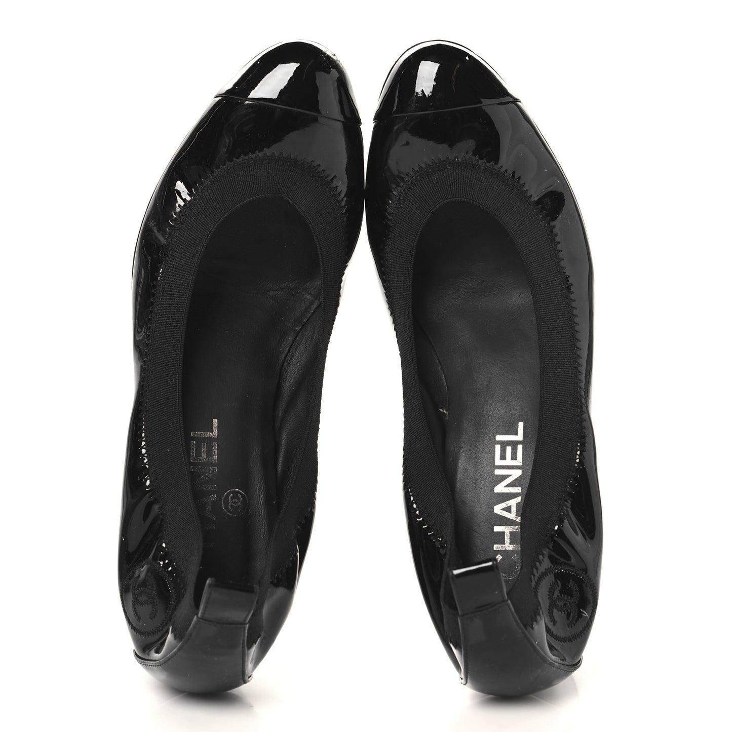 Lambskin Patent CC Elastic Cap Toe Ballerina Pumps 36.5 Black