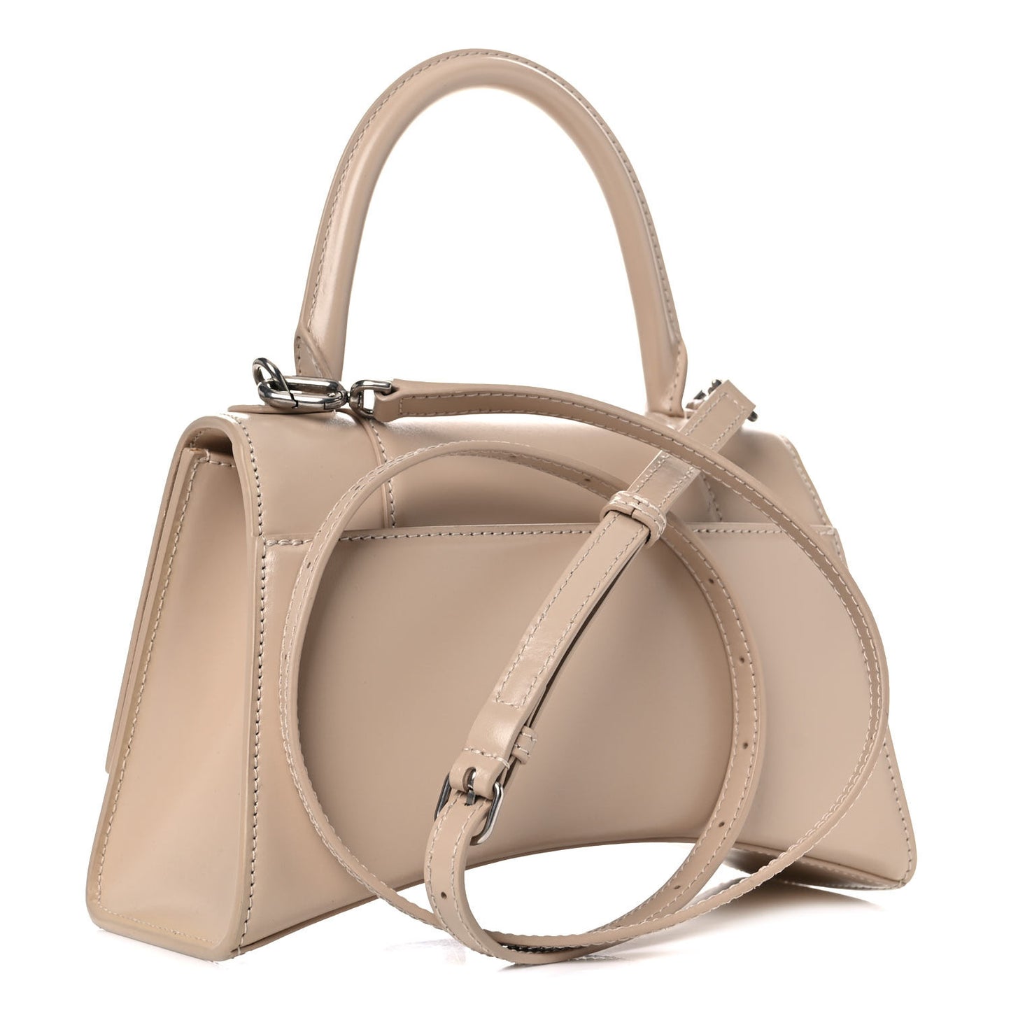 Shiny Box Calfskin Small Hourglass Top Handle Bag Light Beige