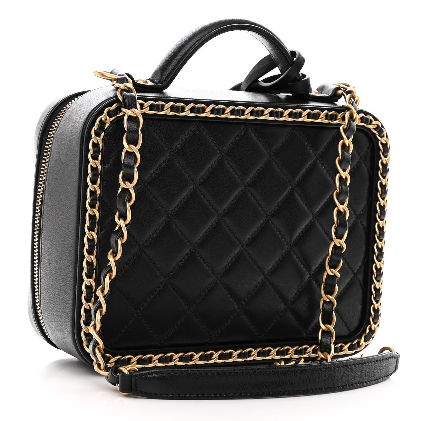 Goatskin Quilted Medium CC Filigree Vanity Case Black