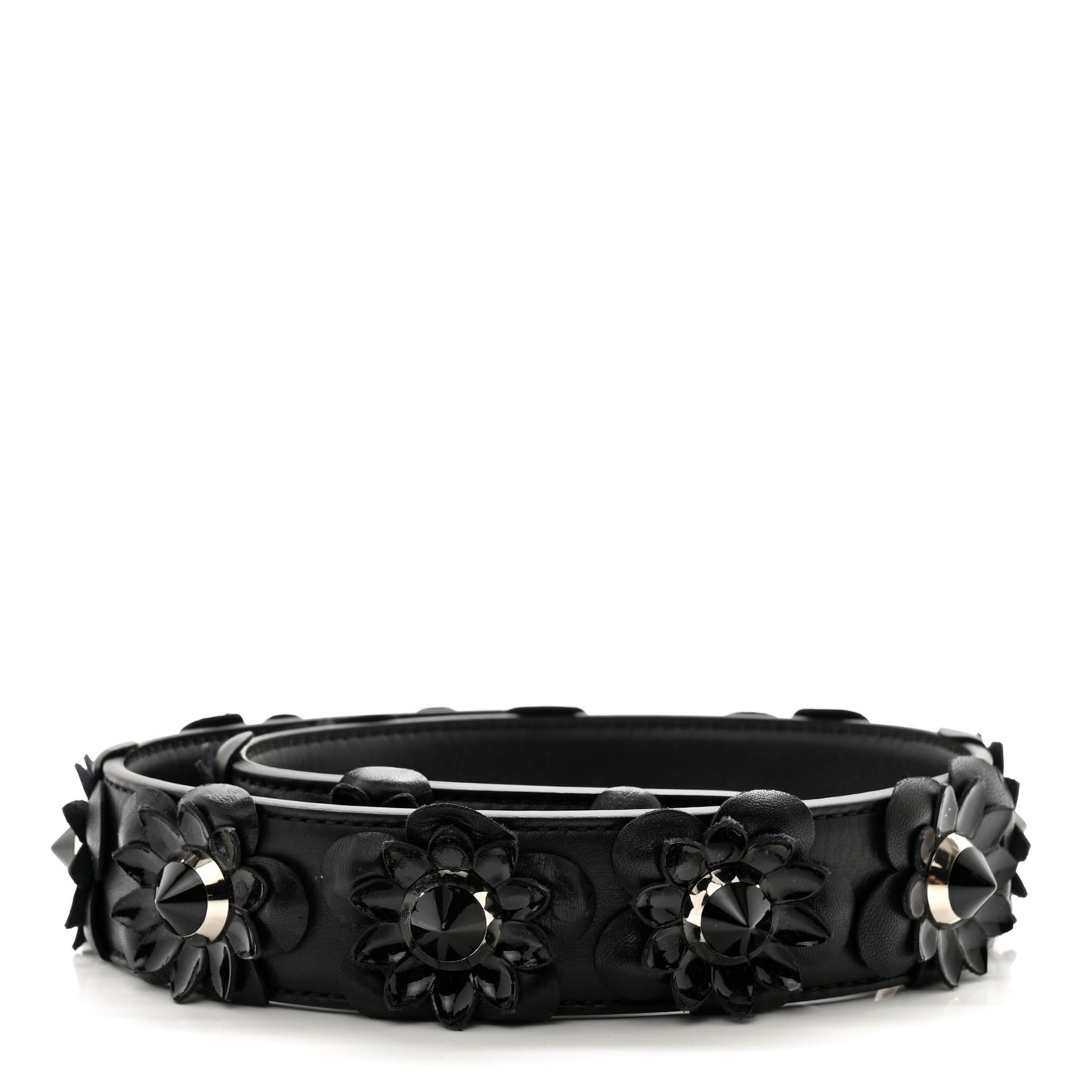 Vitello Dolce Nappa Patent Flowerland Studded Strap You Black