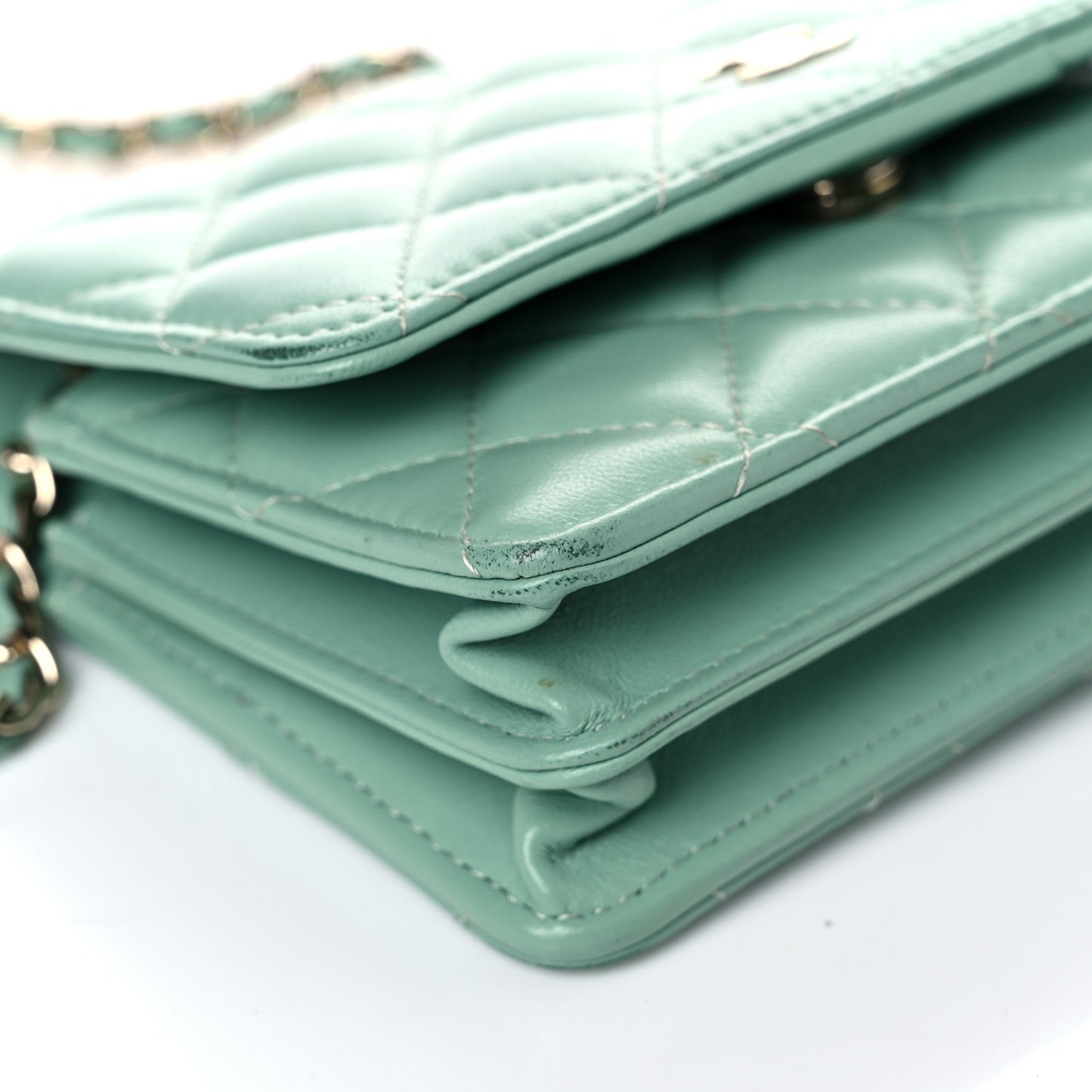 Lambskin Quilted Mini Wallet On Chain WOC Light Green