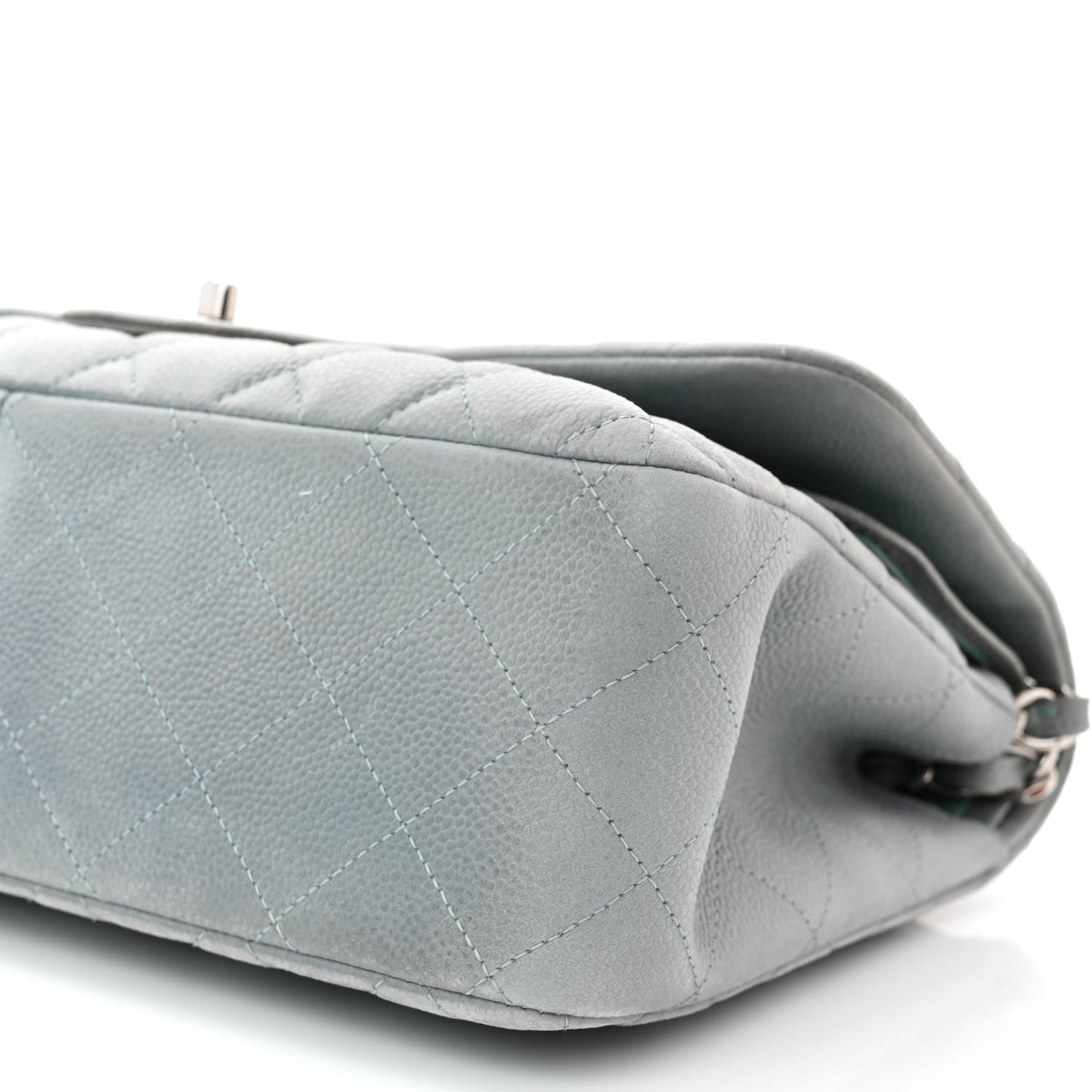 Iridescent Caviar Quilted Jumbo Double Flap Light Blue
