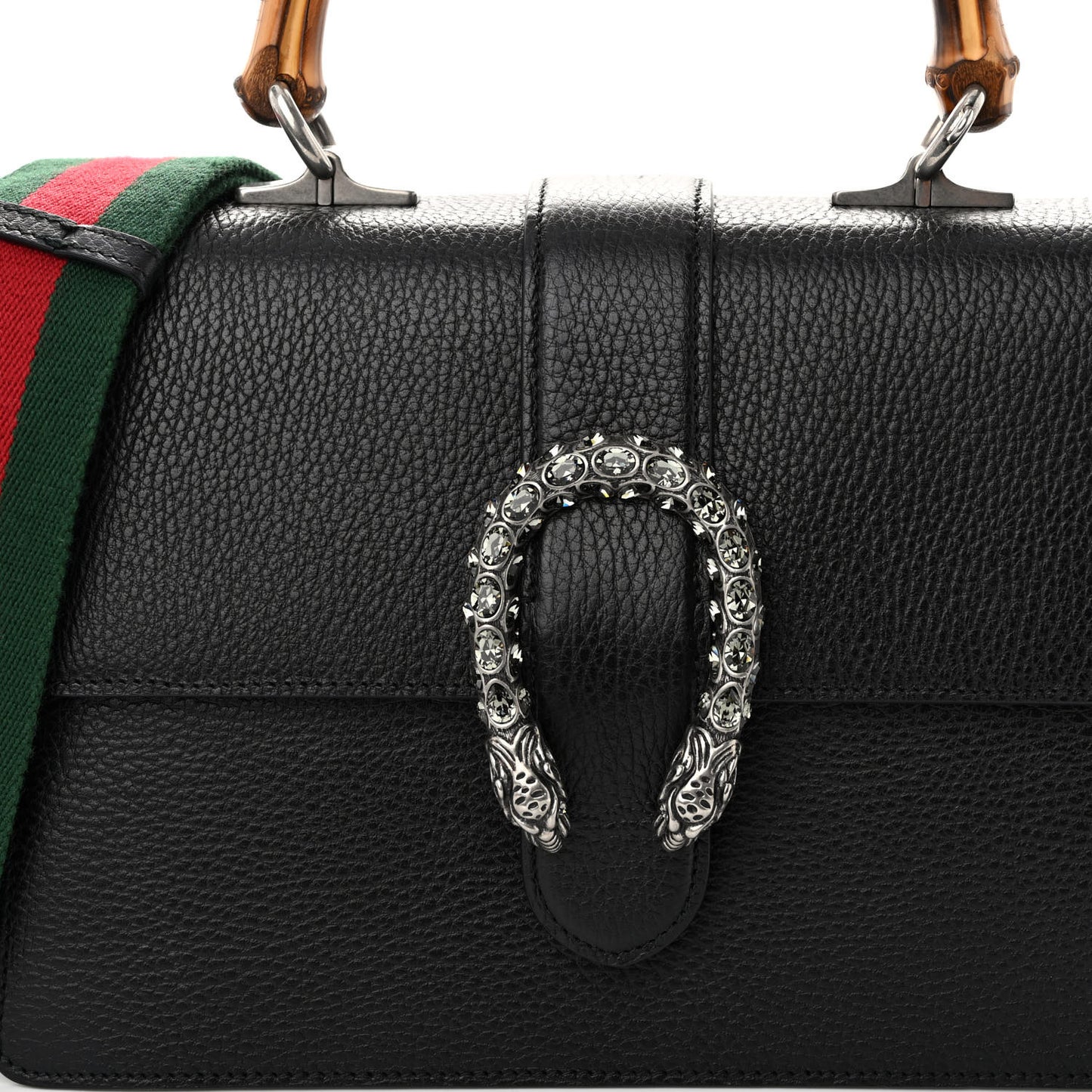 Dollar Calfskin Crystal Web Medium Dionysus Bamboo Top Handle Bag Black Black Diamond