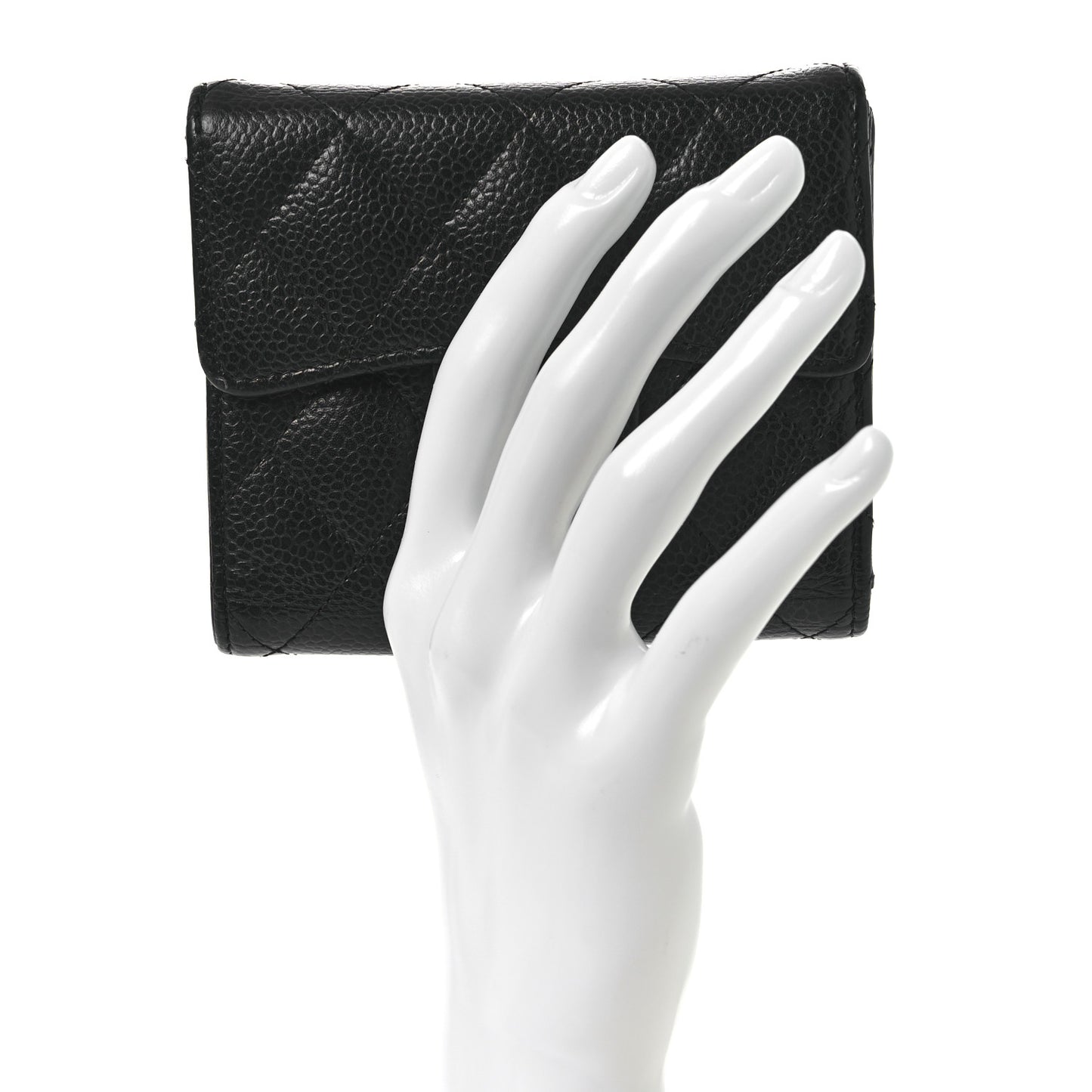 Caviar Quilted Compact Flap Wallet Black