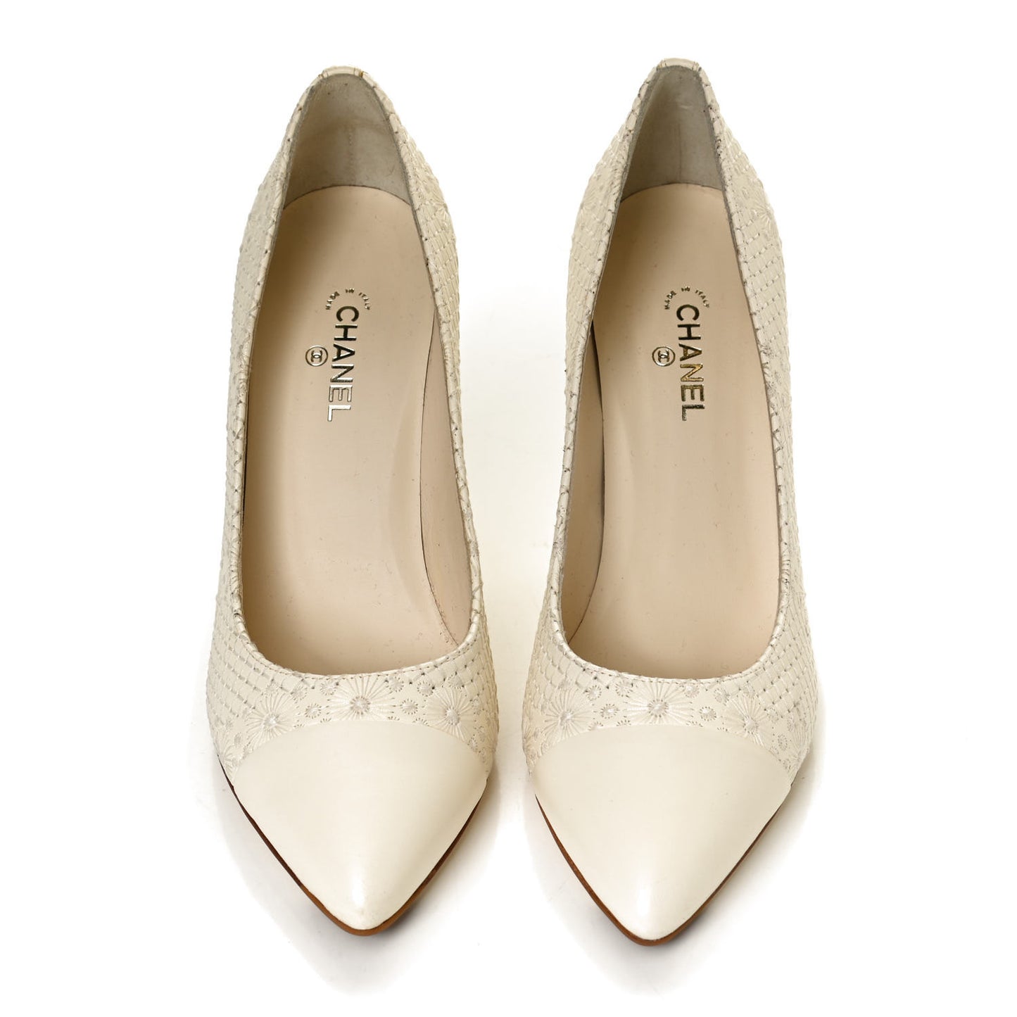 Lambskin Stitched Flower Cap Toe CC Pumps 39.5 White