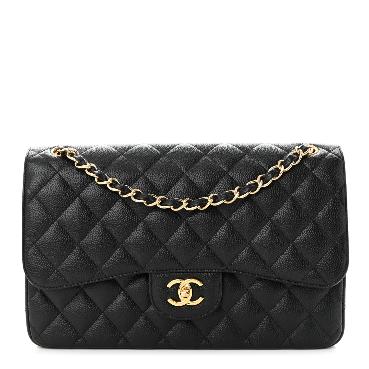 Caviar Quilted Jumbo Double Flap Black